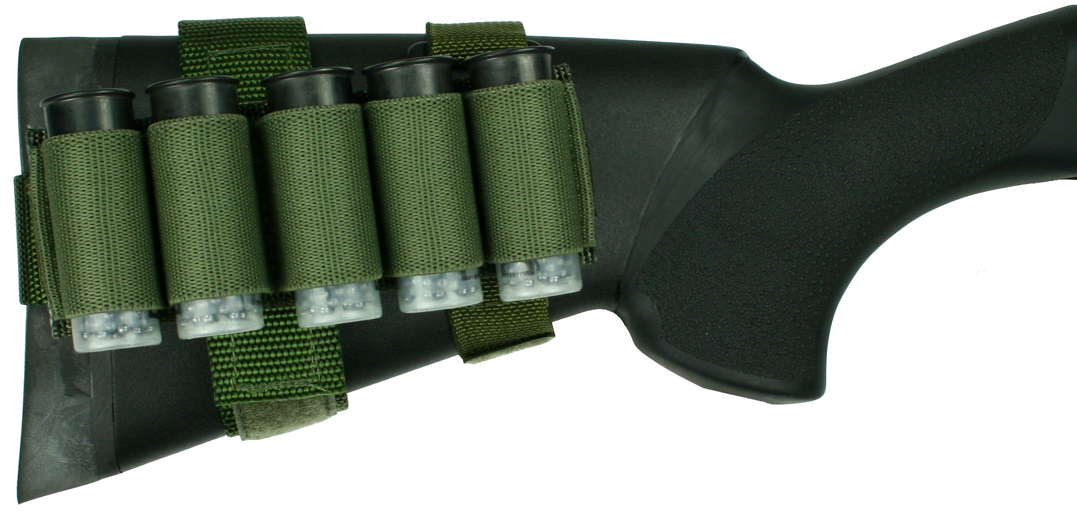 5 Round Buttstock Shell Holder, with Rear Adapter, Fits Hogue 12 Inch Length of Pull Stock, Olive Drab