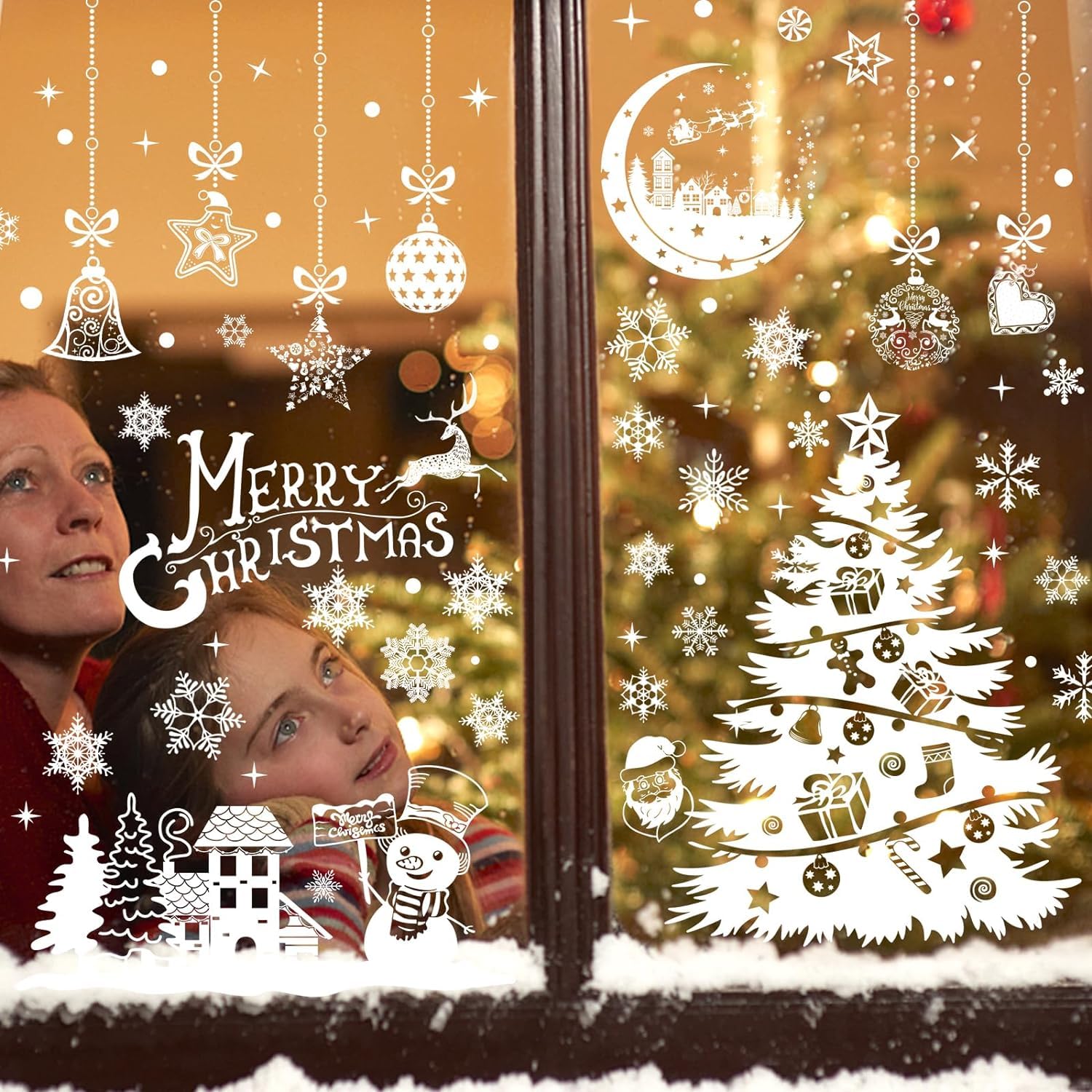 532 Schneeflocken Fensteraufkleber - Weihnachts Deko Set, Doppelseitig, Wiederverwendbar