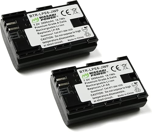 Wasabi Power Batería LP-E6, LP-E6N (paquete de 2) para Canon EOS 5D Mark II/III/IV, 5DS, 5DS R, 6D, 6D Mark II, 7D, 7D Mark II, 70D, 80D, 90D, R,