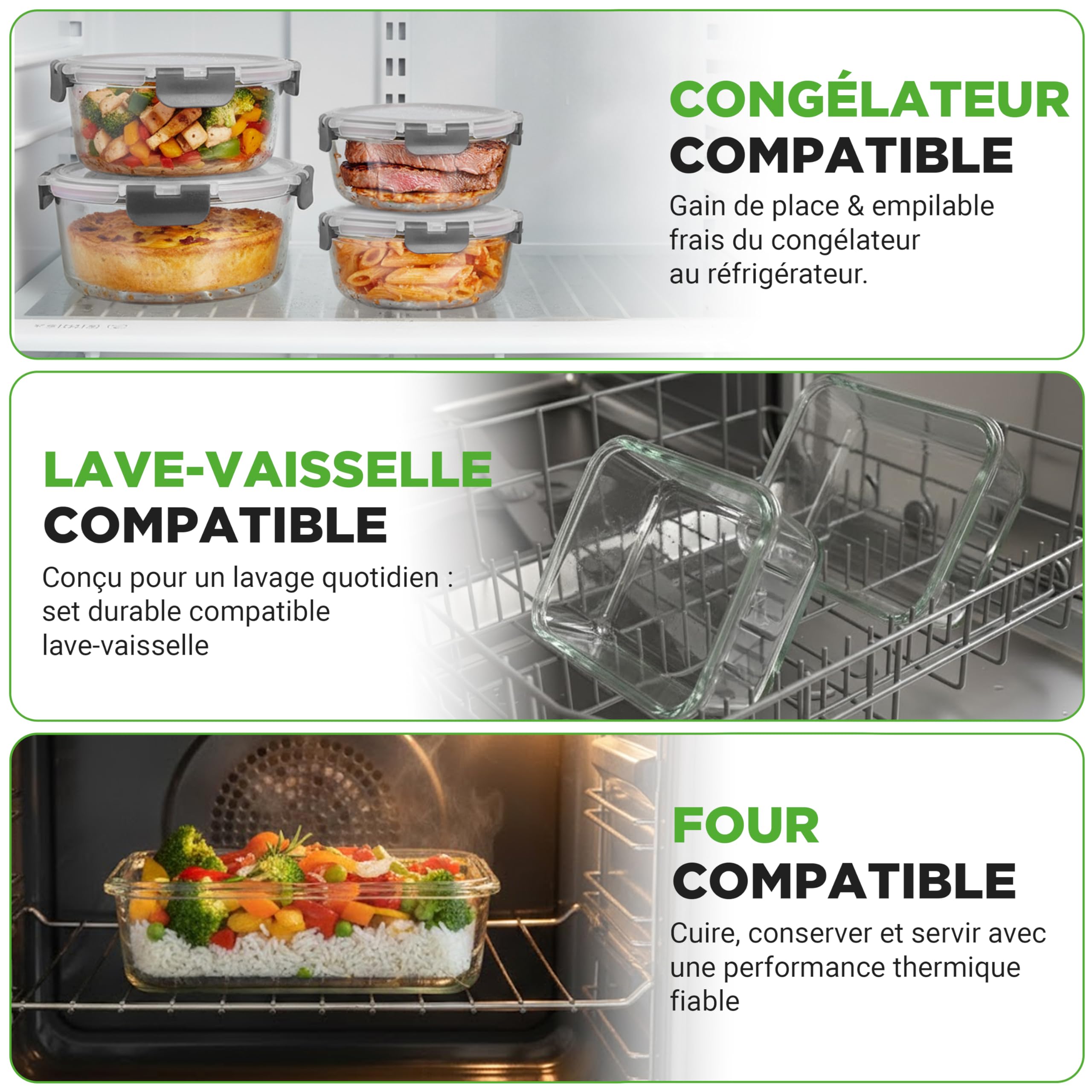 Nutrichef Ensemble de 12 Bocaux en Verre avec Couvercles Hermétiques – Récipients Empilables pour Meal Prep – Boîtes de Rangement Alimentaire en Verre avec Couvercle
