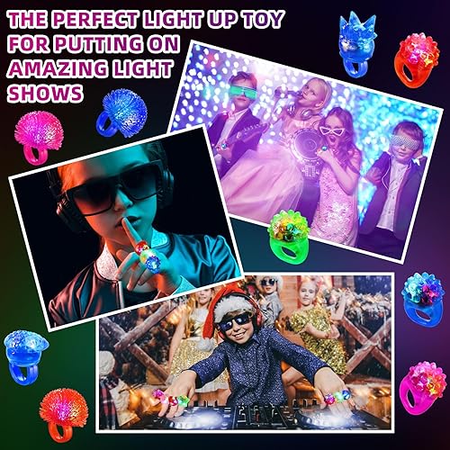 Miniatura 3 de Liliful 350 anillos de luz LED, anillos parpadeantes que incluyen 150 anillos de goma de gelatina, 200 linterna de dedo que brilla en la oscuridad,
