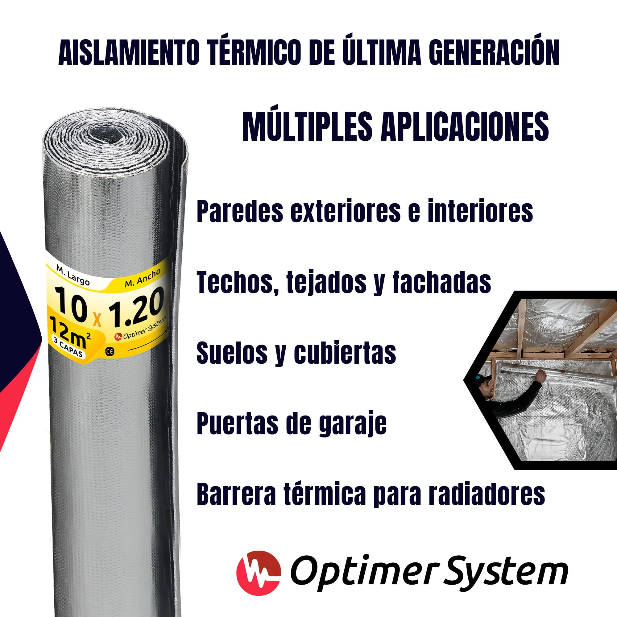 AISLANTE TERMICO REFLEXIVO MULTIUSOS | Reduce el Frio y el Calor | Rollo Aislante Termico para Ventana, Radiador, Pared, Suelo, Techo, Coche, Garaje,Camper (10x1.20m | 12m² sin cintas)
