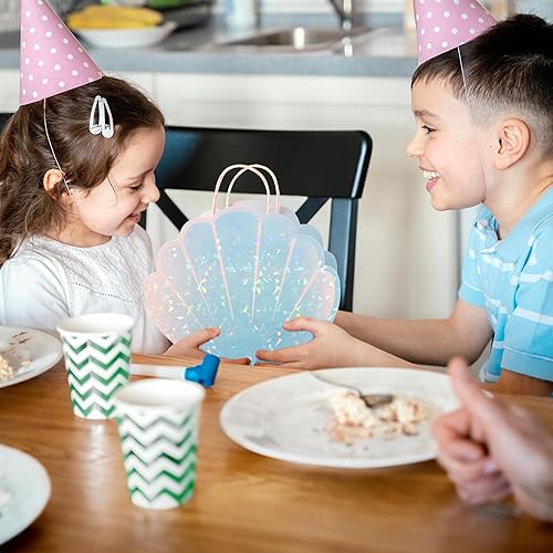 Miniatura 6 de Cheerland Bolsa de regalo de fiesta de sirena, bolsas de regalo de conchas de sirena para decoraciones de cumpleaños y bajo el mar acuático náutico