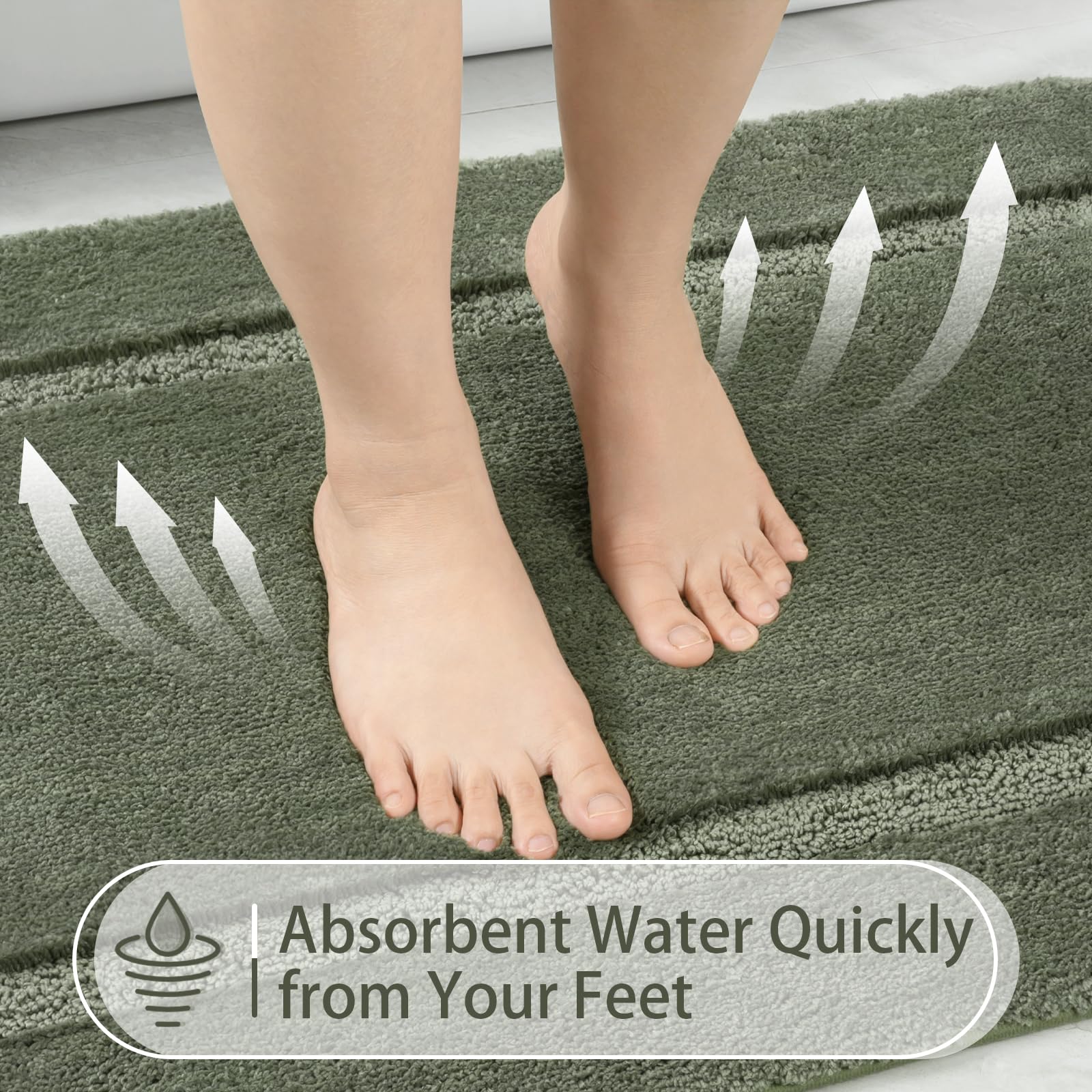 LOCHAS Set di tappeti da bagno verde salvia, set di 2 tappetini da bagno morbidi a