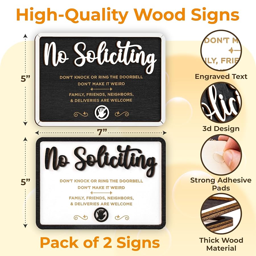 Woodamore Funny No Soliciting Sign For House Door - Small No Soliciting Sign For Front Door Hanging, Do Not Knock Or Ring Doorbell Signs For Home, Wooden No Solicitors Signs For Office Business - image 2