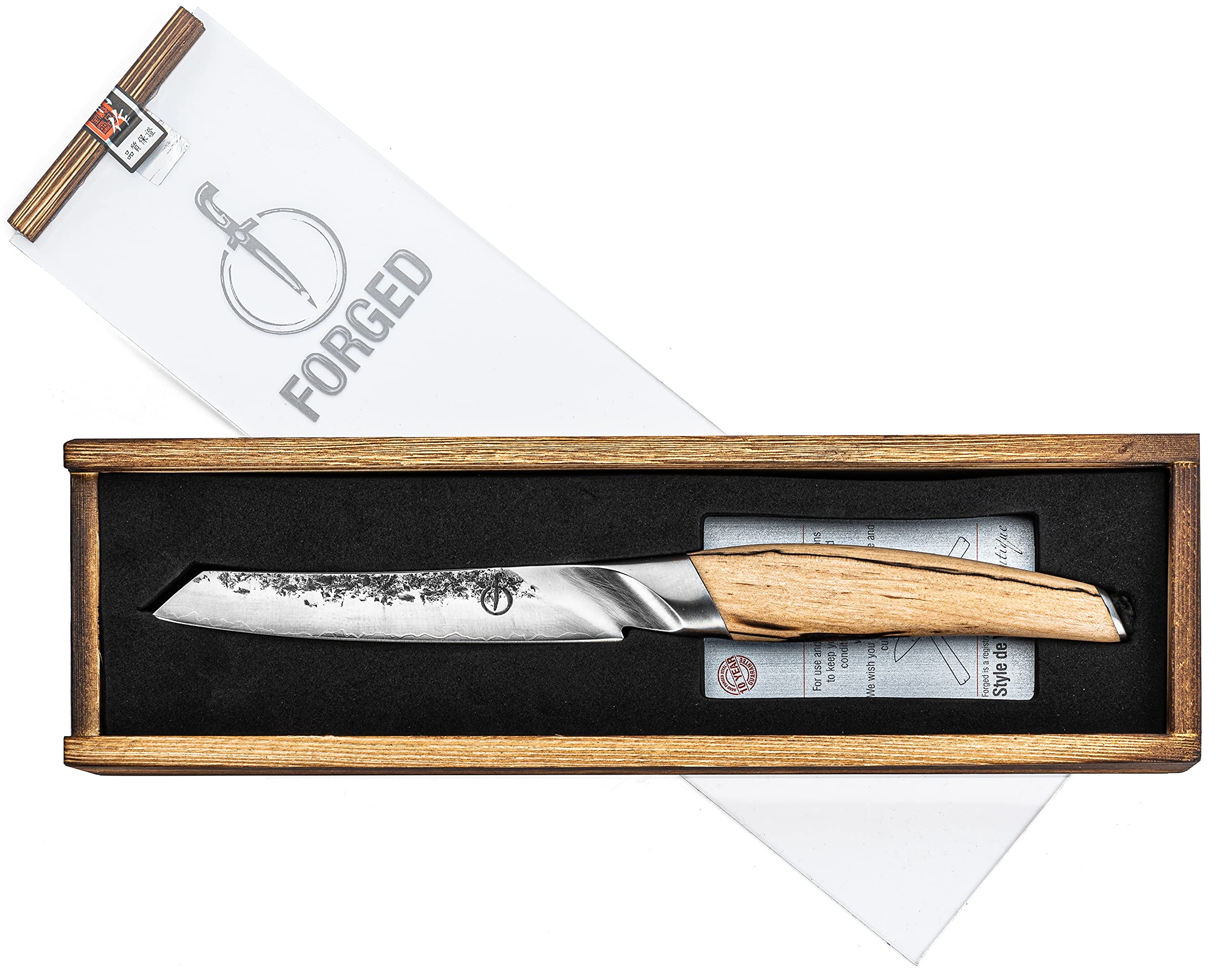 Forged Spickmesser Katai, 12cm, Aus japanischem VG10 Stahl, Von Hand in 5 Schichten geschmiedet, Verpackt in Einer luxuriösen Holzkiste