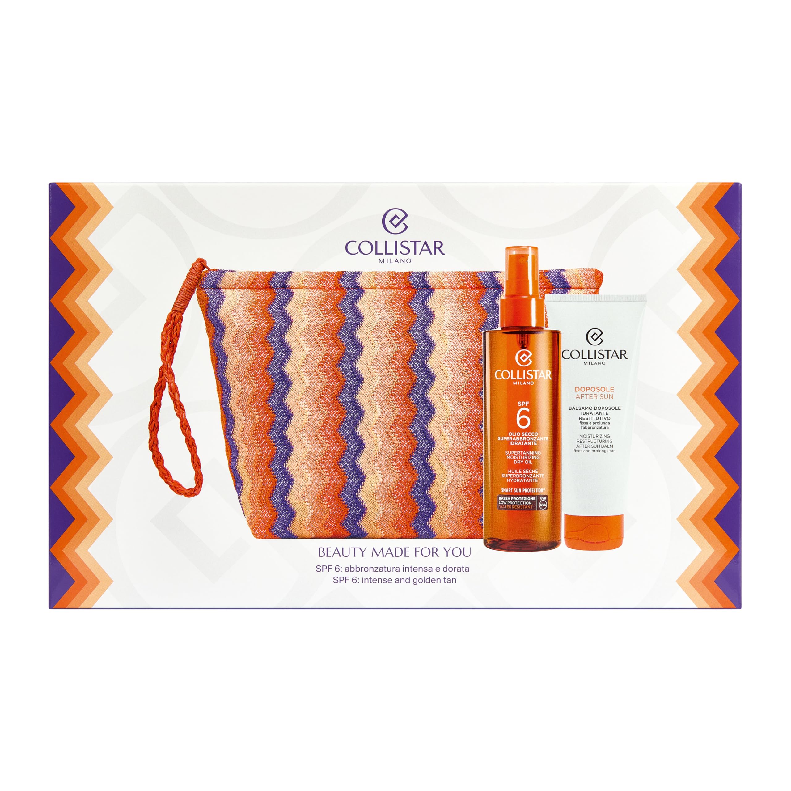 Collistar Cofanetto Regalo Solare, Olio Secco Superabbronzante SPF 6 200ml + Balsamo Doposole Idratante 100ml, Abbronzatura Intensa e Dorata, Con Pochette