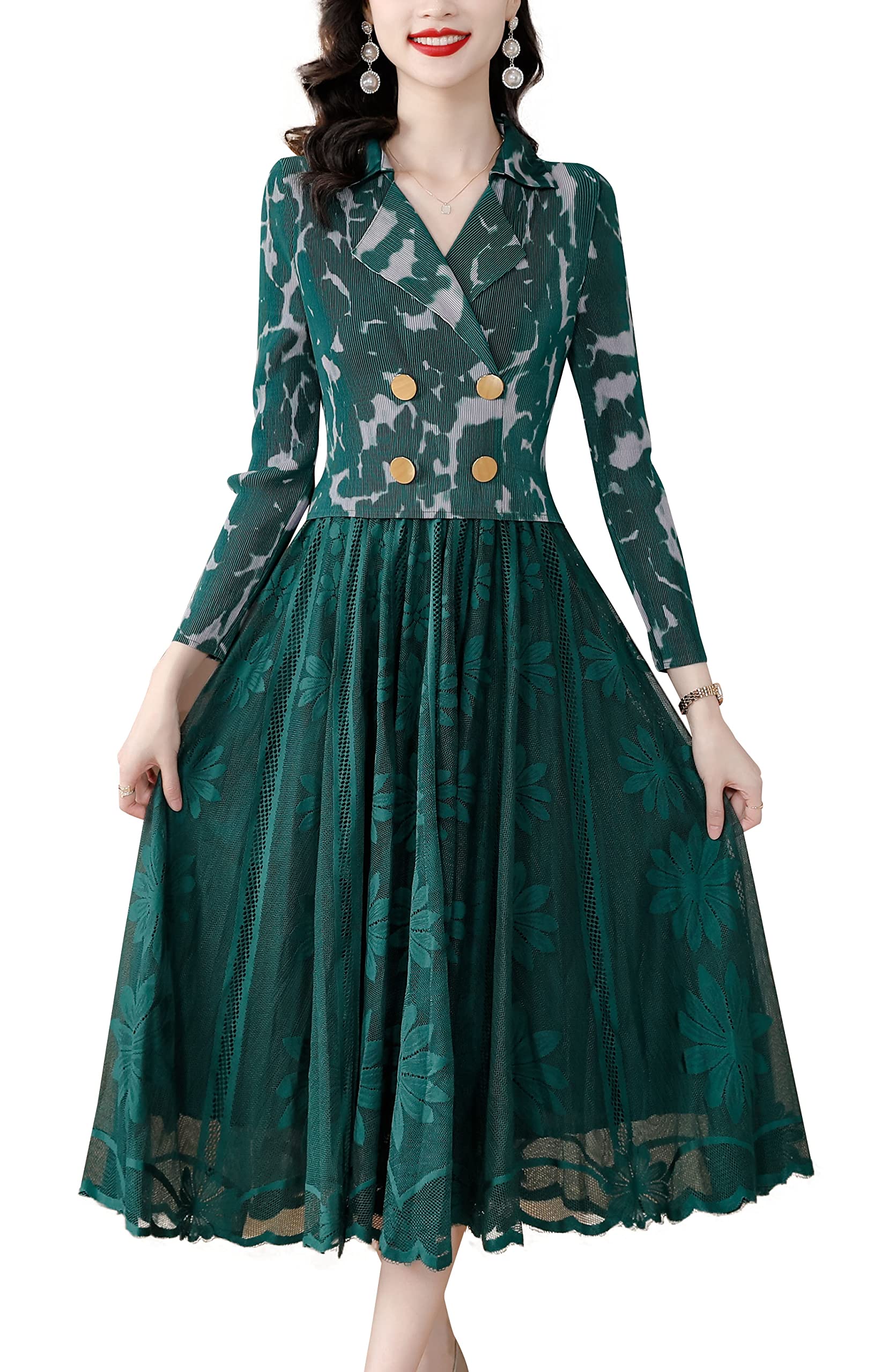 LAI MENG FIVE CATS Vestido de manga corta para mujer, elegante, de encaje floral, para cóctel, fiesta, baile, vestido de baile