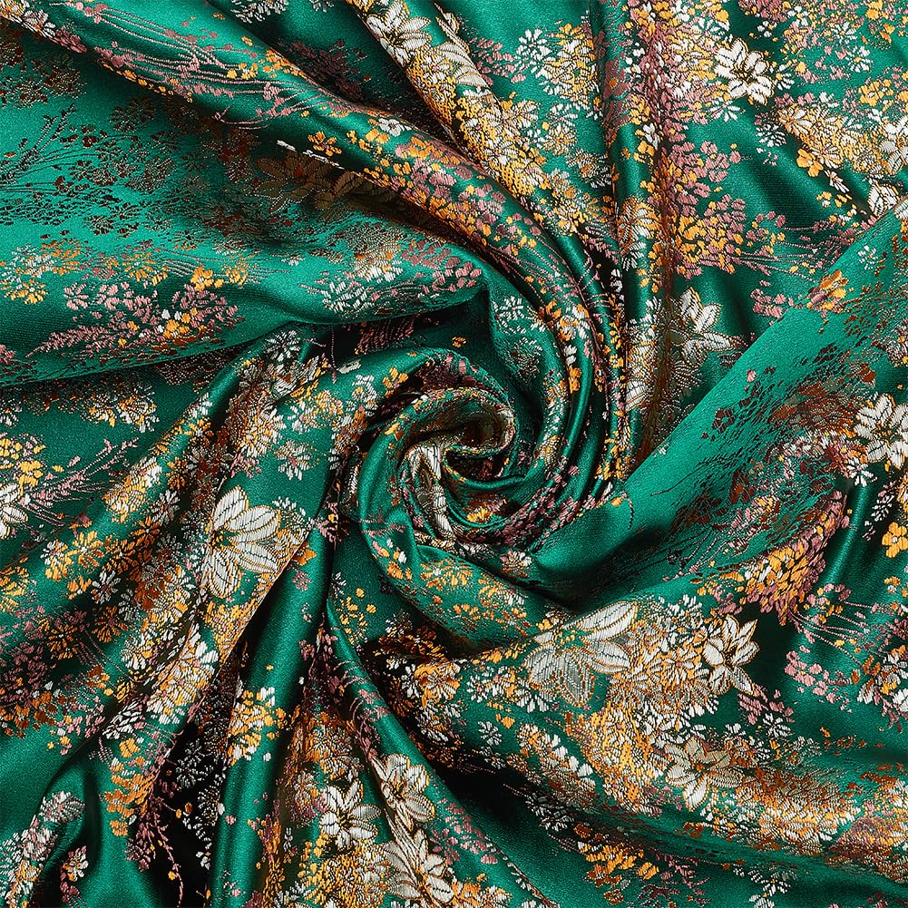 MAYJOYDIY 1m Dark Green Jacquard Fabric 74.5cm Wide Flower Floral Brocade Fabric Shiny Vintage Style Jacquard Fabric for Sewing DIY Decorations Craft Dresses Making