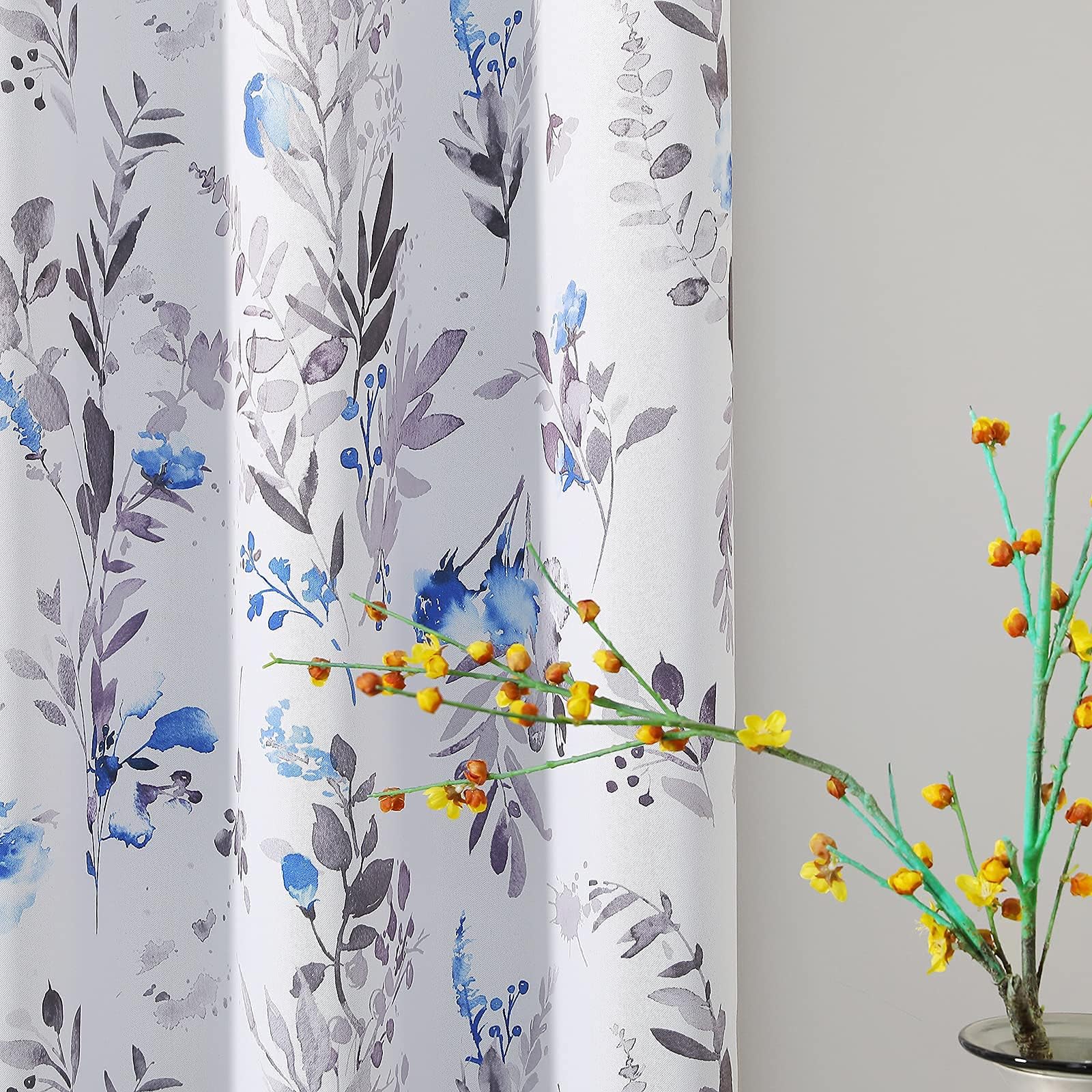 MYSKY HOMECurtains 84 Inches Long for Living Room Blue Floral Curtains Thermal Insulated Curtains Light Blocking Grommet Curtains/drapess, 2 Panels, Blue and Grey