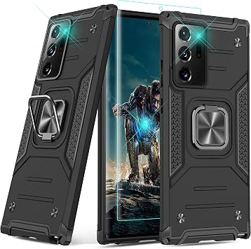YmhxcY Compatible with Galaxy Note 20 Ultra Case with 3D Curved Screen Protector,Armor Grade Cases with Kickstand Non-Slip Hybrid Case For Samsung Galaxy Note 20 Ultra KK Black