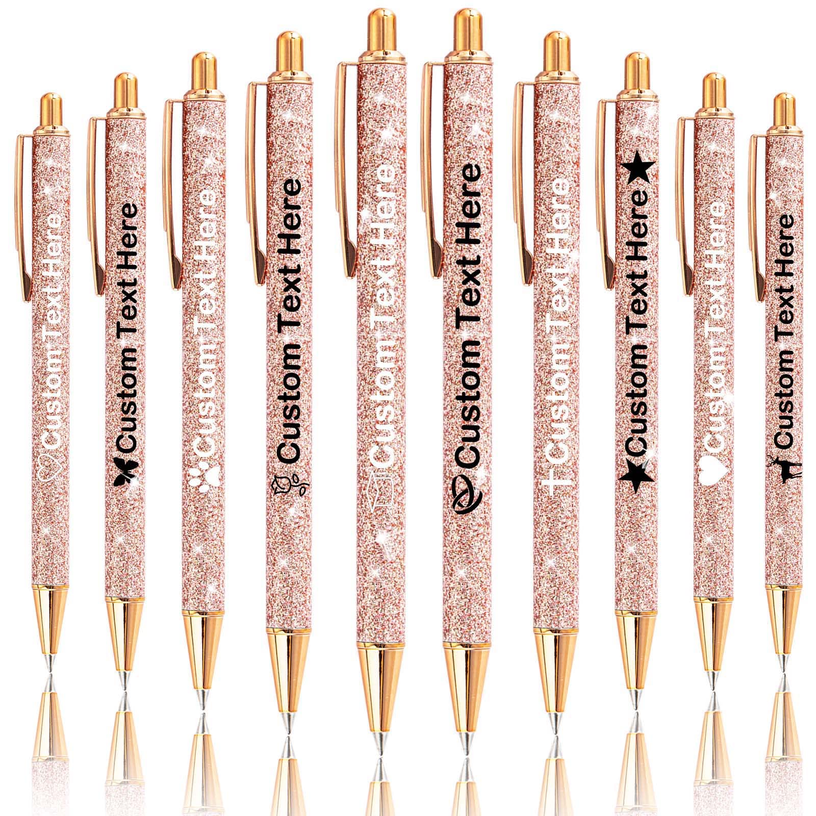 Xiuyours Personalised Pens for Women Custom Glitter Pen with Name Logo Imprinted, 10 Customised Sparkly Bling Ballpoint Pen Gift for Wedding Birthday Office Graduation, Rose Gold — image 1