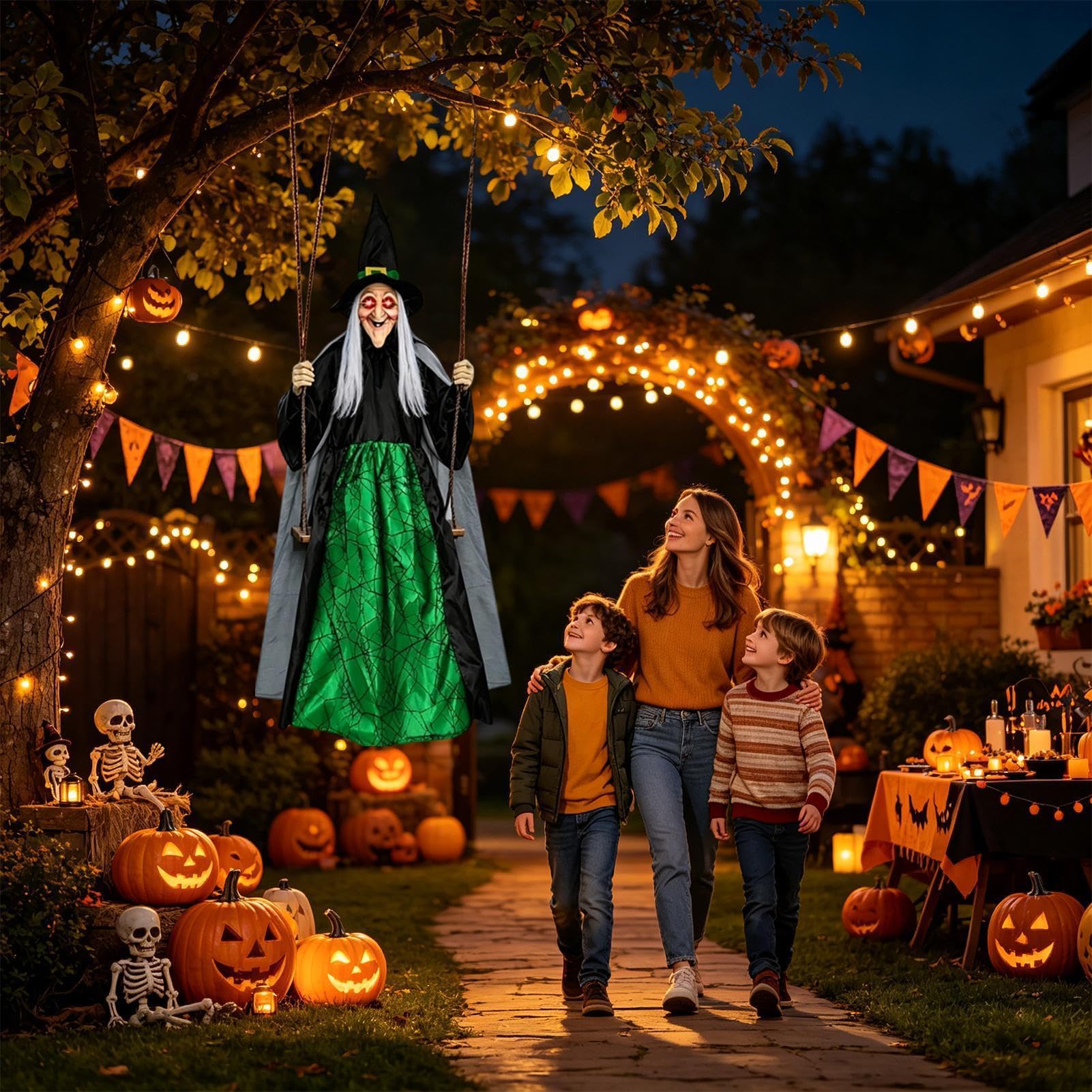 Schwingende Hexe Halloween-Dekoration 1,8 m lebensgroße Outdoor-Requisiten | Hexe auf einer Schaukel Für Geisterhäuser, Partys, Hof, , Garten