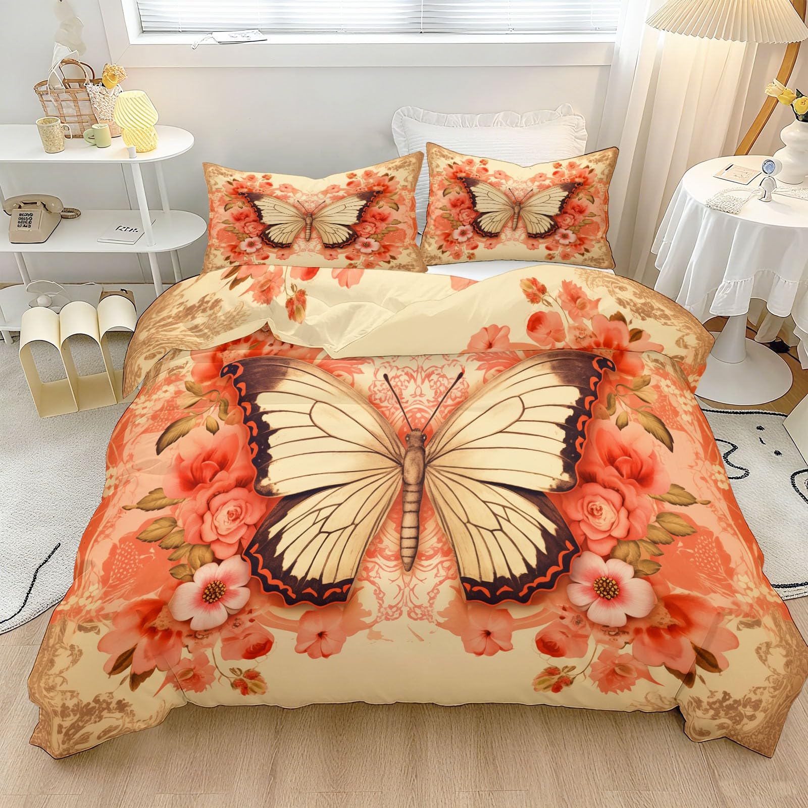 Élégant set de housse couette 240x260 motif floral vintage haute densité