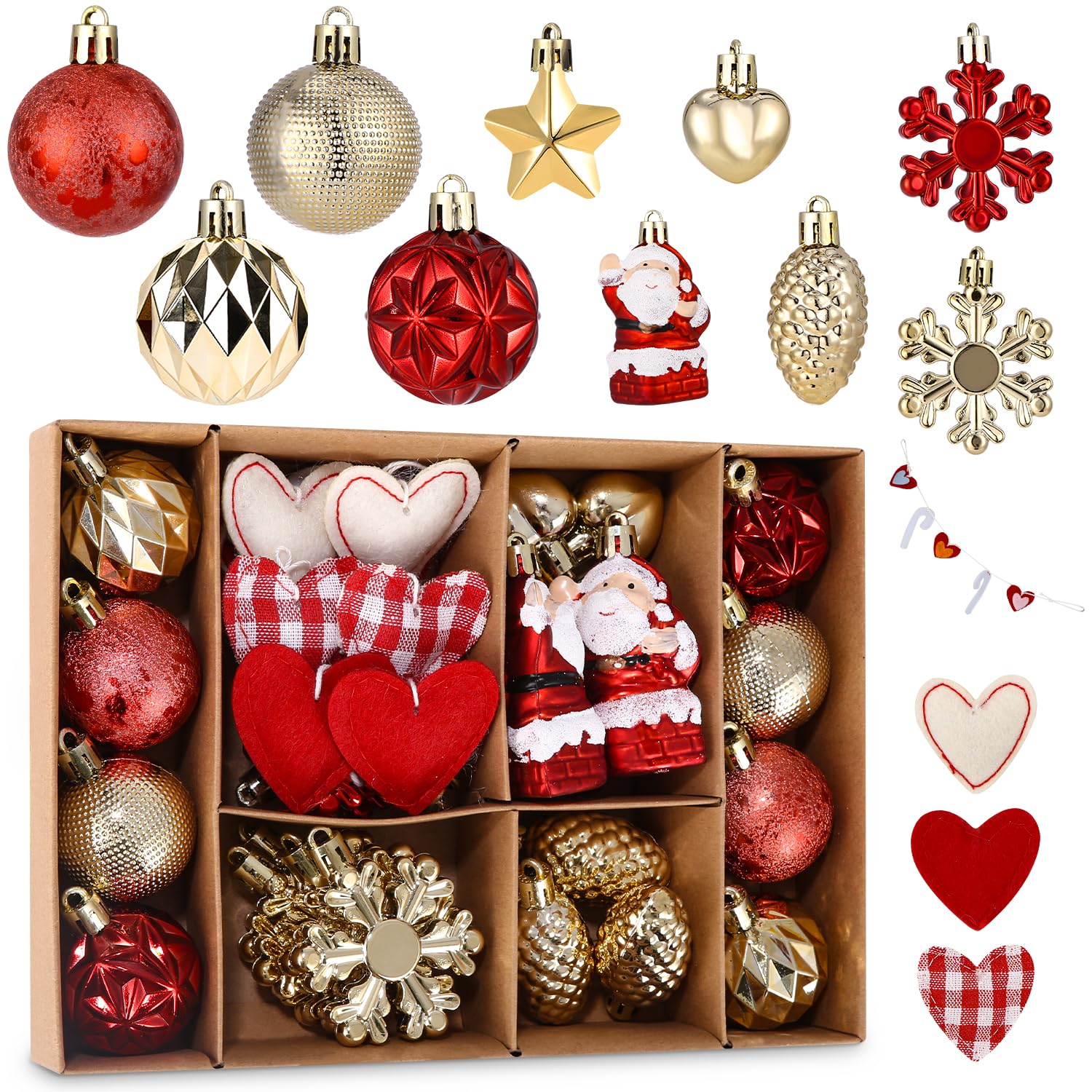 32 Piezas de Adornos Navideños para Casa, Bolas de Navidad Rosas, Rojas y Doradas y Varios Adornos Navideños Rojos y Blancos para Decorar Arboles de Navidad, Fiestas y Mucho Más