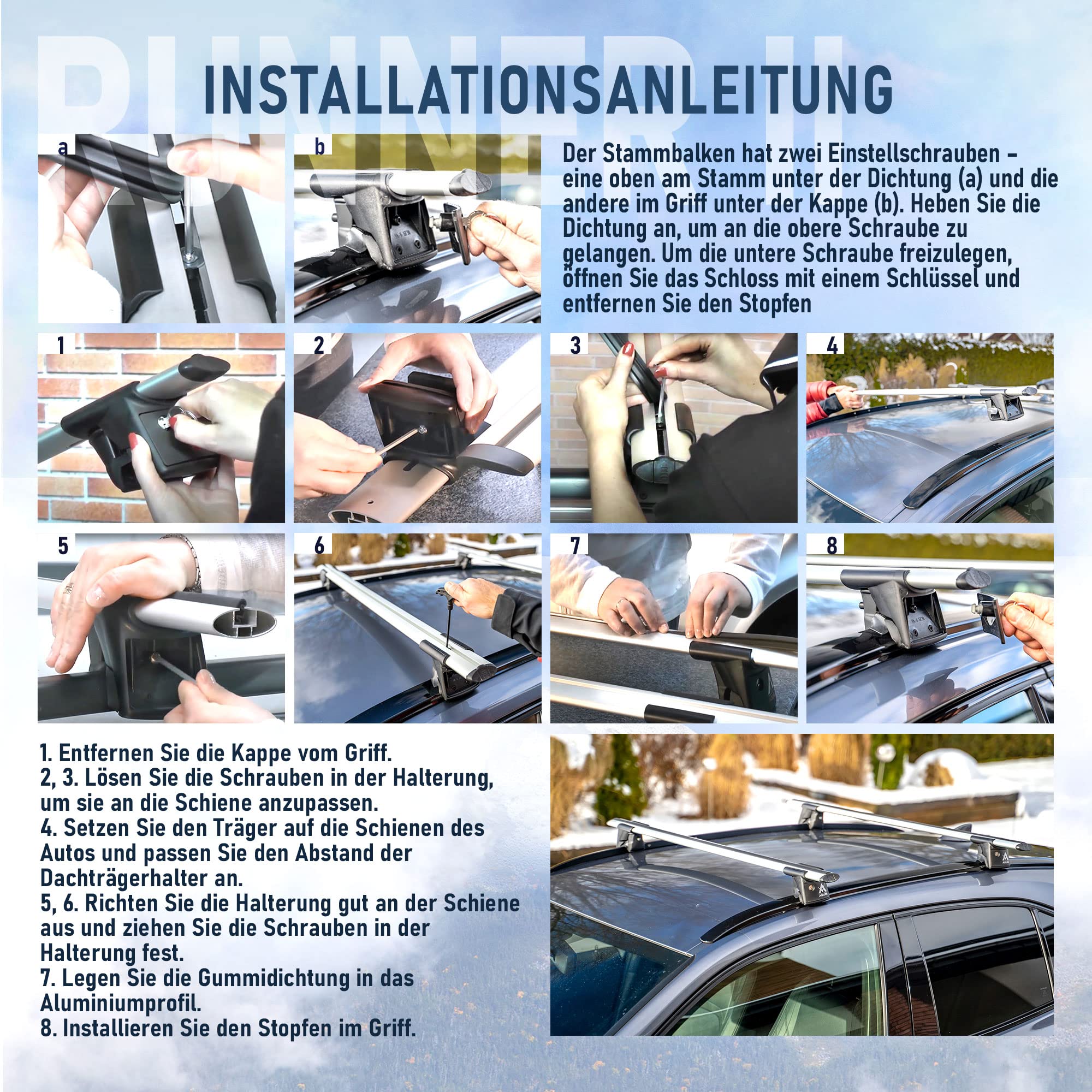 AGURI Runner II | Kompatibel mit Volvo XC60 II 2017+ | Dachgepäckträger Dachträger | Geeignet zur Befestigung von Dachboxen, Fahrradträger, Leiter | Robuste Konstruktion aus Alu | TÜV