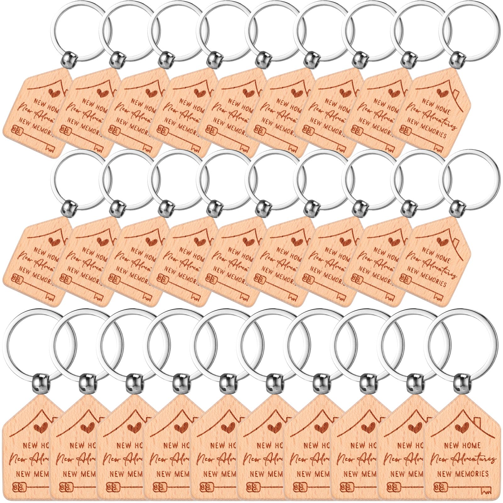 100 Pieces Home Keychain Bulk House Design Keychain Small House Shaped Keychains 2025 Welcome Home Keychains Gifts Homeowner Engraved Wooden Key Tag for Family Client Buyer Customer