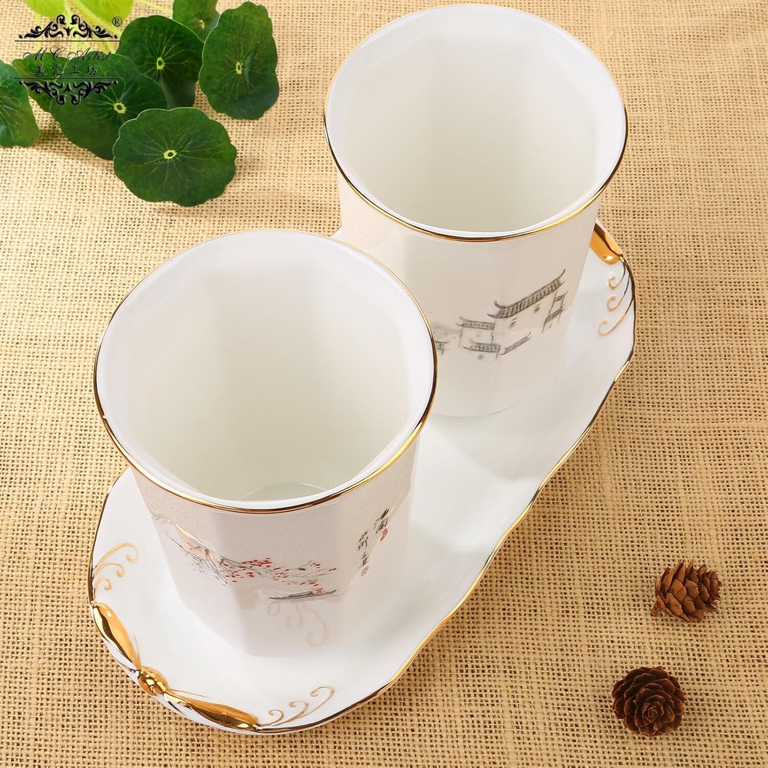 調理器具キャディ 中国セラミック銀製品ホルダーオーガナイザー、エレガントなインクウォッシュスタイルのキッチンカウンター用調理器具ホル