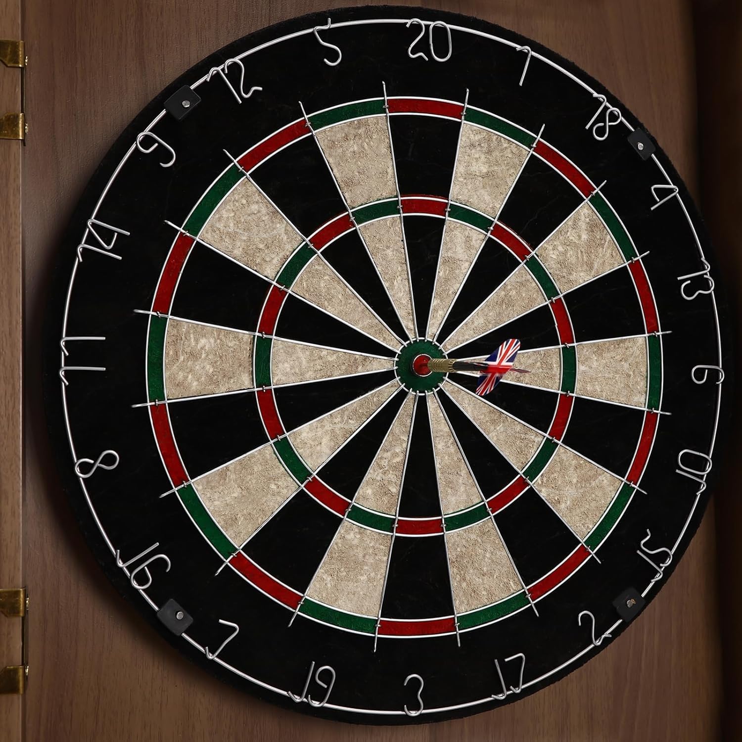 Professional Bristle Dartboard Cabinet Set, Metal Corner Reinforcement, Regulation Steel Tip Dart Boards Set for Adults, Includes 6 Steel Tip Darts and Scoreboards (Brown)