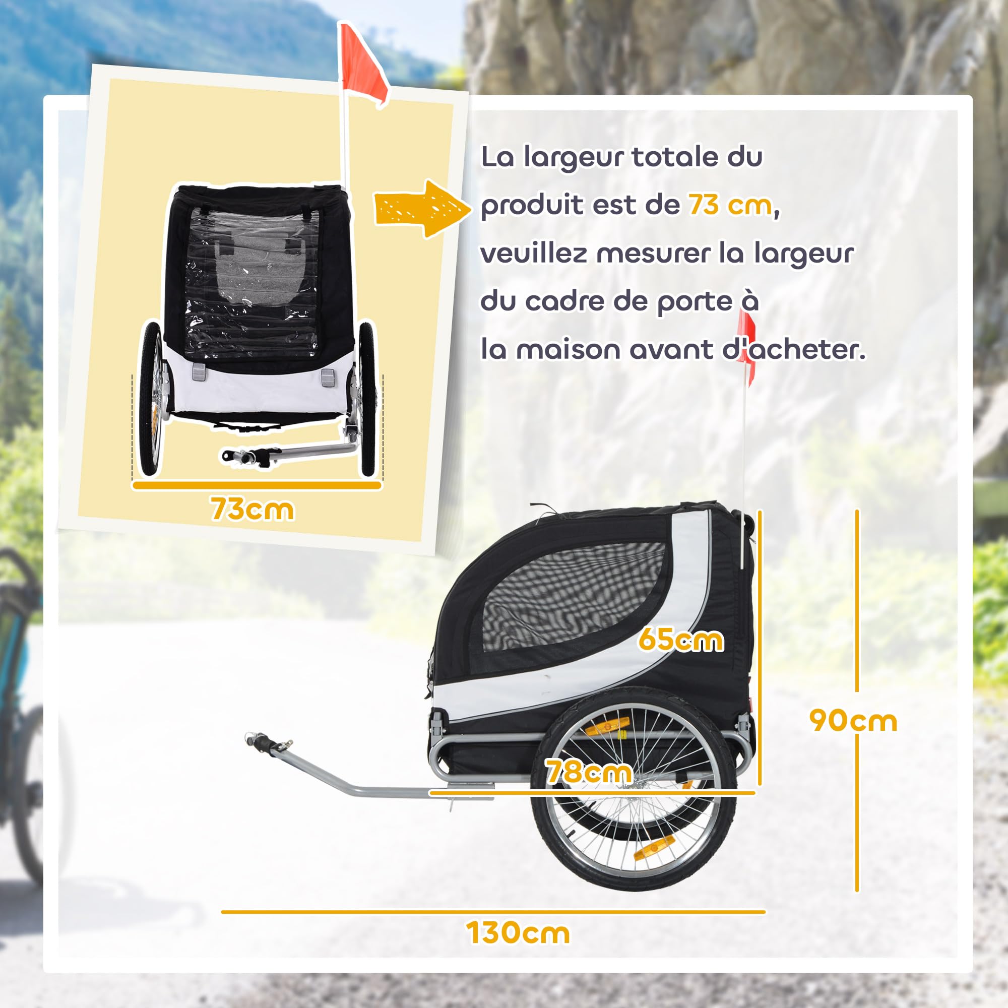 HOMCOM Przyczepa rowerowa dla psów z flagą i 8 odblaskami