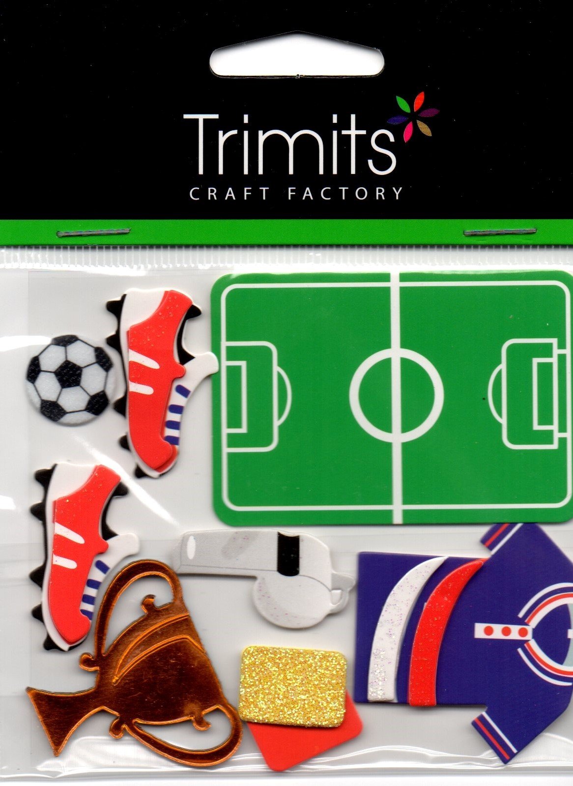 FOOTBALL PITCH, BALL, BOOTS,ETC BY TRIMITS SELF ADHESIVE EMBELLISHMENTS 2275