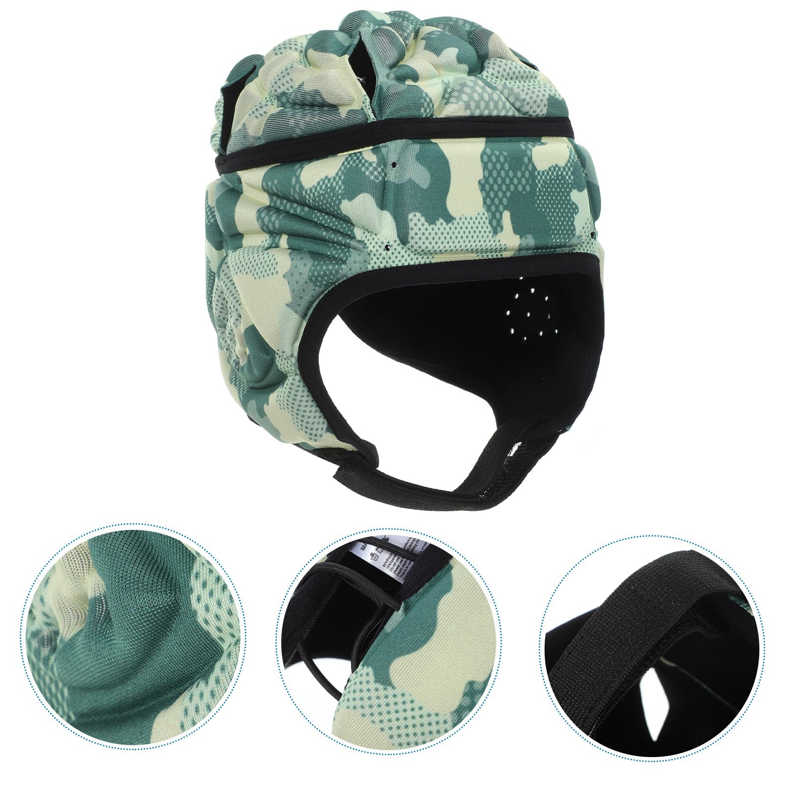 ABOOFAN Casque de Rugby pour Garçon et Filles en Mousse Eva et Polyester Design 3D Creux aux Oreilles, Confortable et Stable, Réglable par Cordon Élastique, pour Match et Entraînement