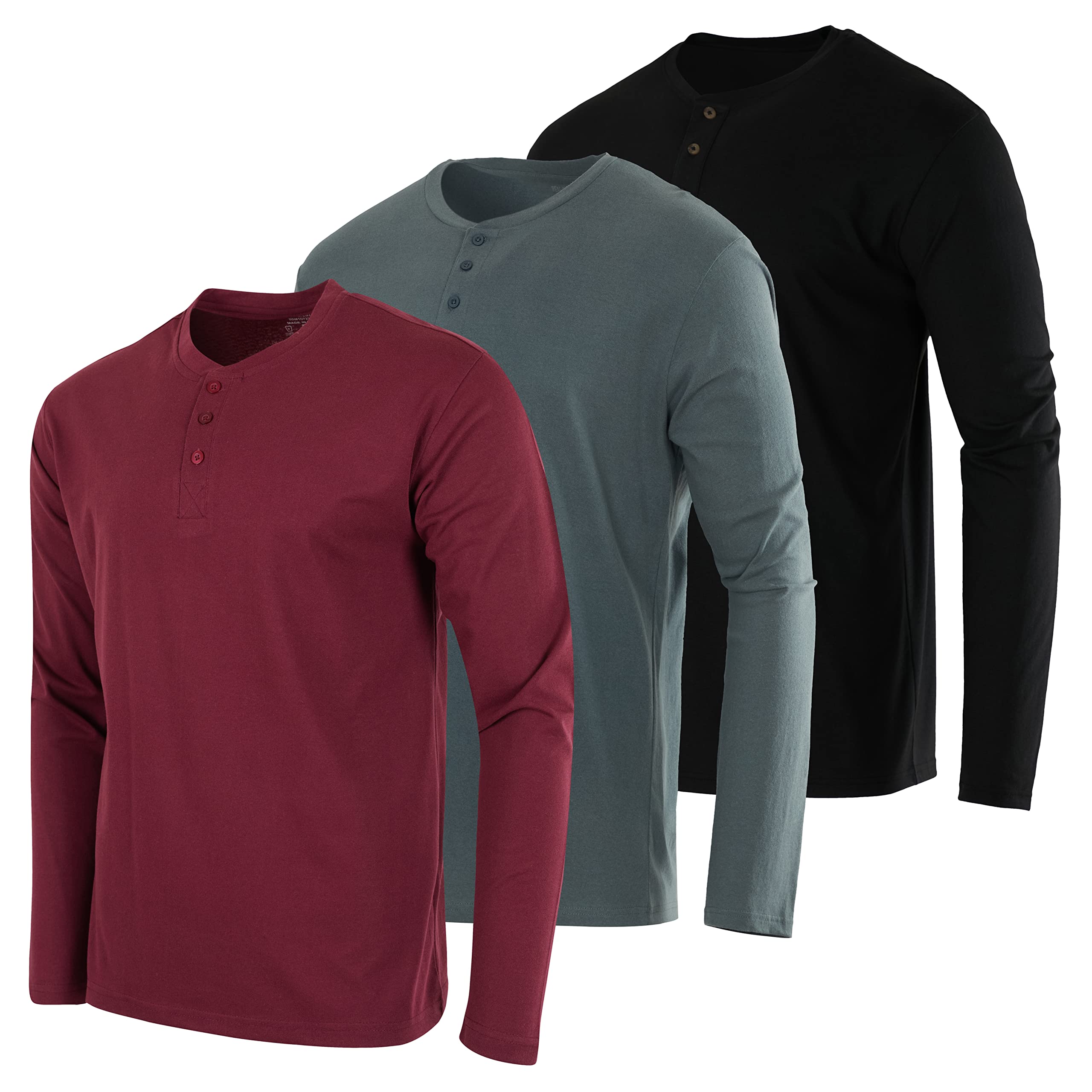 Real Essentials 3 Pack: Men's Cotton Short & Long Sleeve Henley T-Shirt Performance Activewear (Available in Big & Tall)