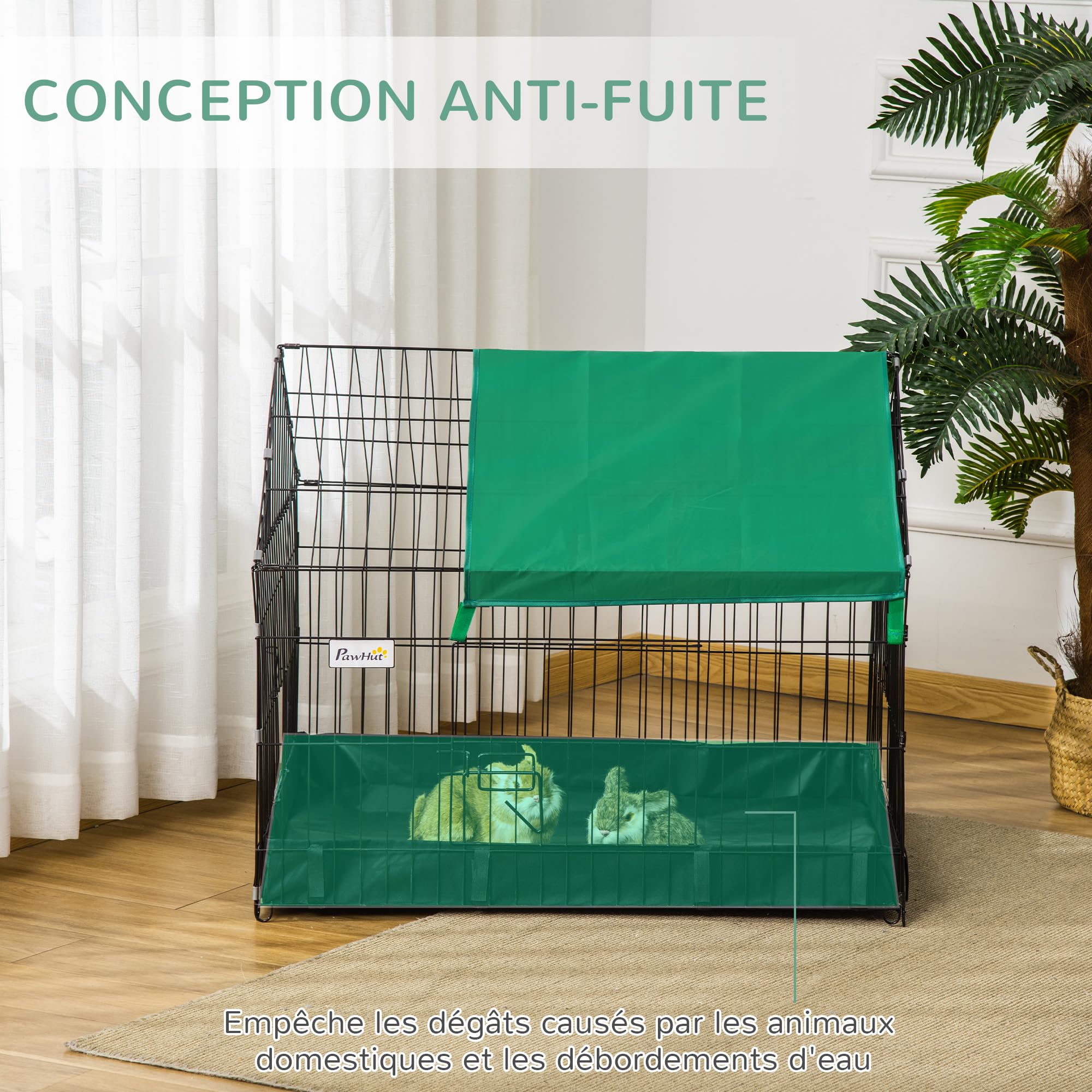 PawHut Cage enclos Lapins Petits Animaux rongeurs Intérieur ou Extérieurs - Parc Clapier à Lapin - Bache Protection Inclus - 90 x 75 x 75 cm