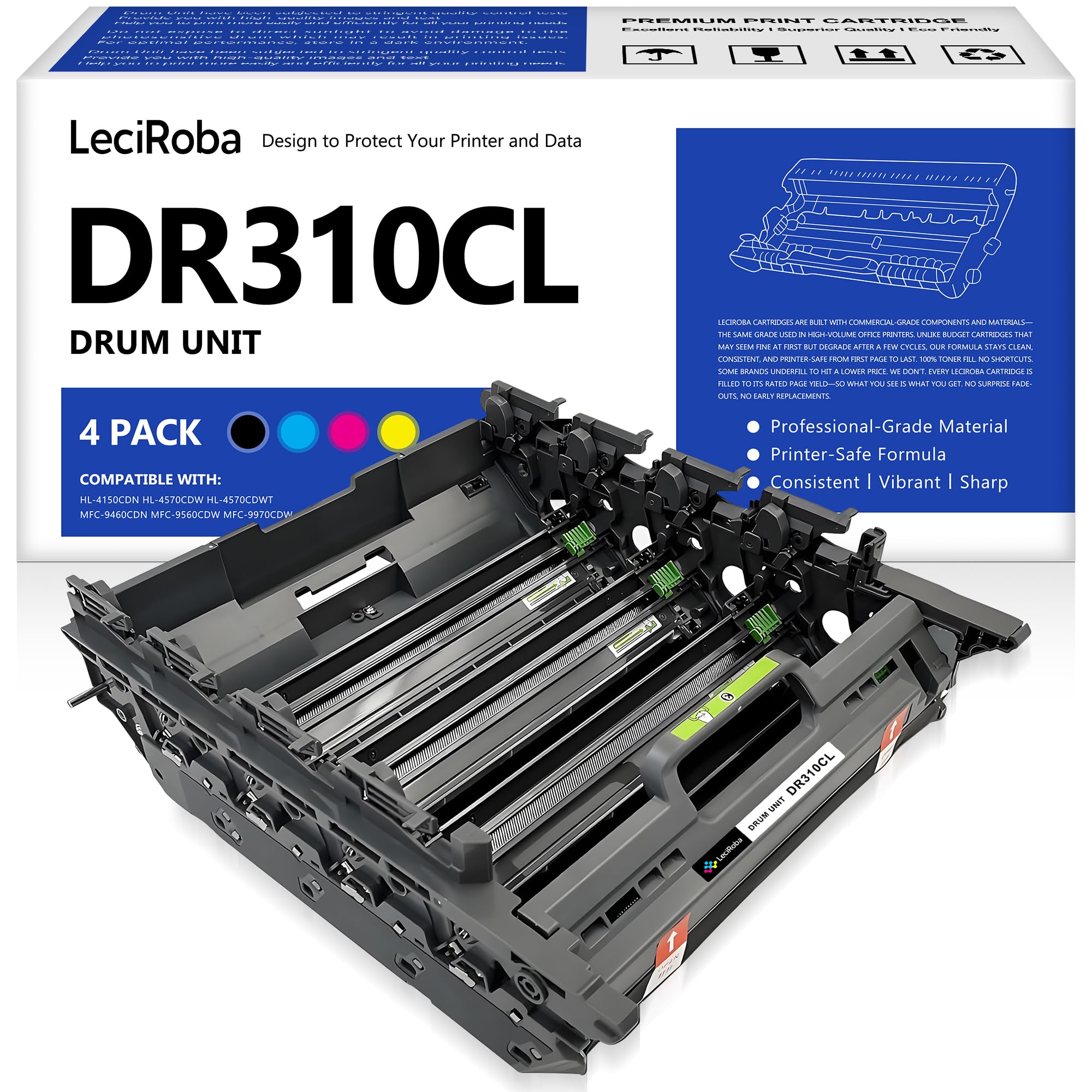 LeciRoba DR310CL Compatible Imaging Drum Unit for Brother DR-310CL Drum Unit for Brother HL-4150CDN HL-4570CDW HL-4570CDWT MFC-9460CDN MFC-9560CDW MFC-9970CDW Printer (Not Toner, B/C/M/Y)