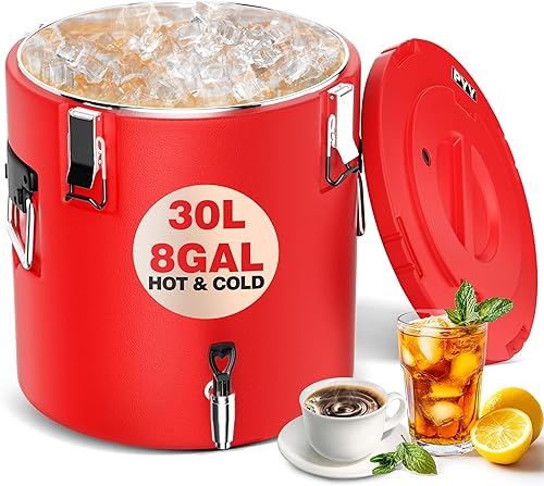 PYY Dispensador de bebidas aislado, dispensador de bebidas calientes de 8 galones con interior de acero inoxidable 304 y boquilla, contenedor