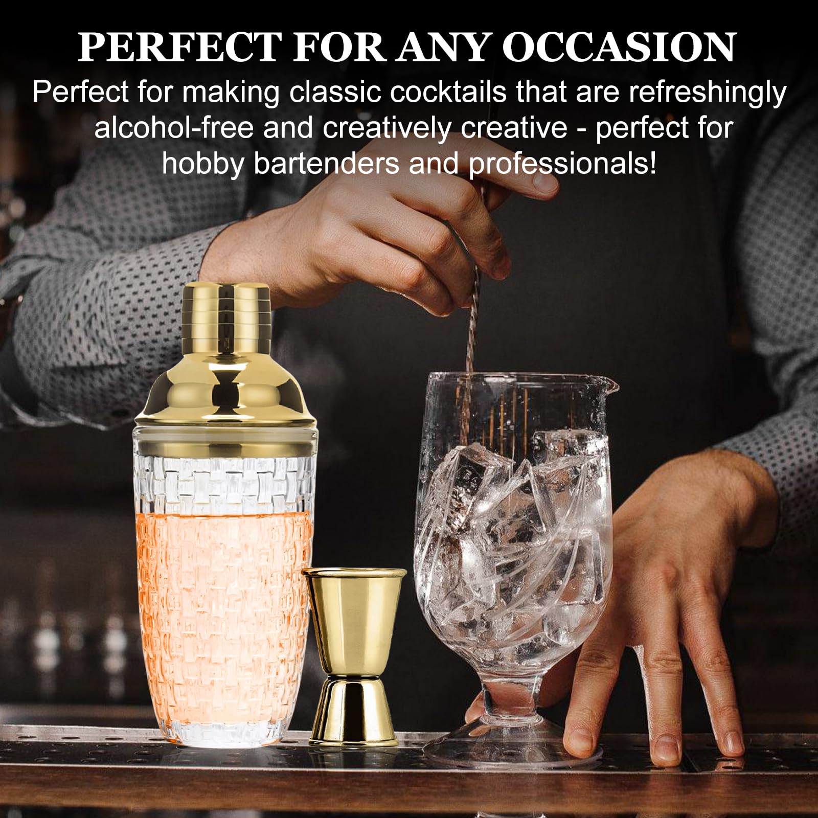 Shaker Cocktail En Verre Transparent 400 Ml Avec Passoire Et Couvercle