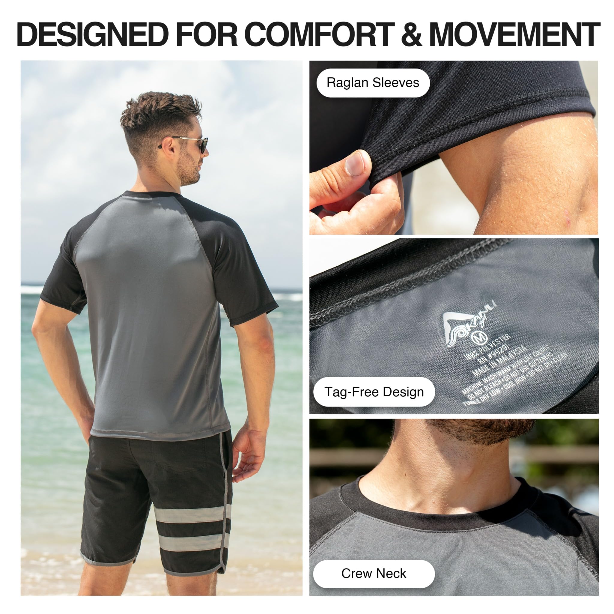 Kanu Surf Men's Contrast Rashguard UPF 50+ Swim Shirt