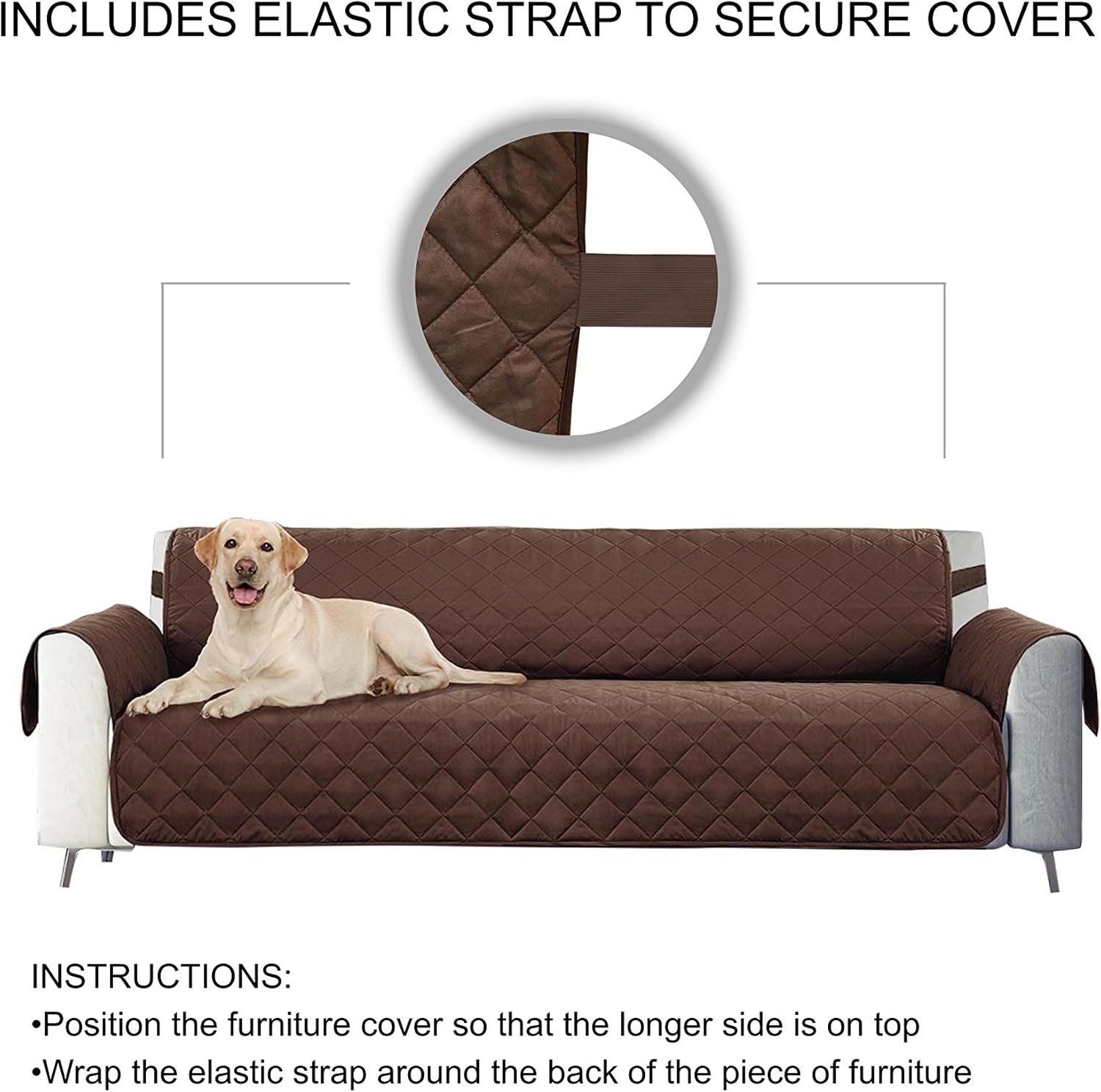 E-Living Store Z01685 Reversible Furniture Protector with 2 Inch Elastic Strap, Machine Washable, Perfect for Pet and Kids, Seat Width Up to 54", Loveseat, Chocolate