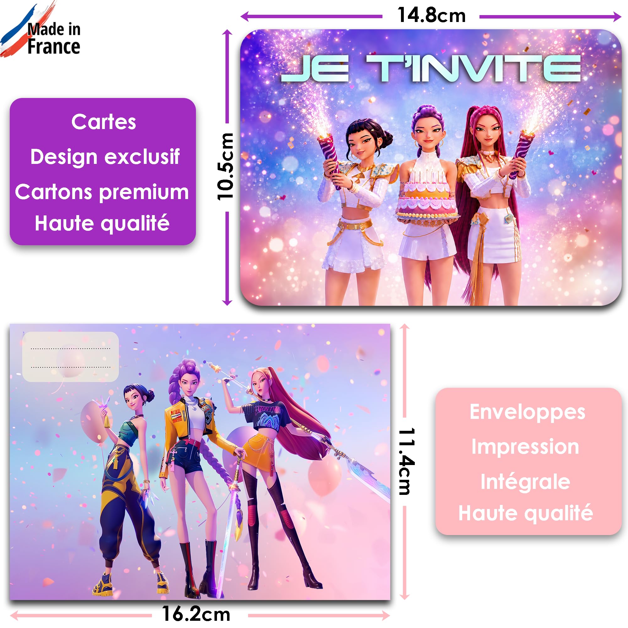 Fun4kid 12x Cartes Invitation Anniversaire Filles Danse avec Enveloppes Assorties