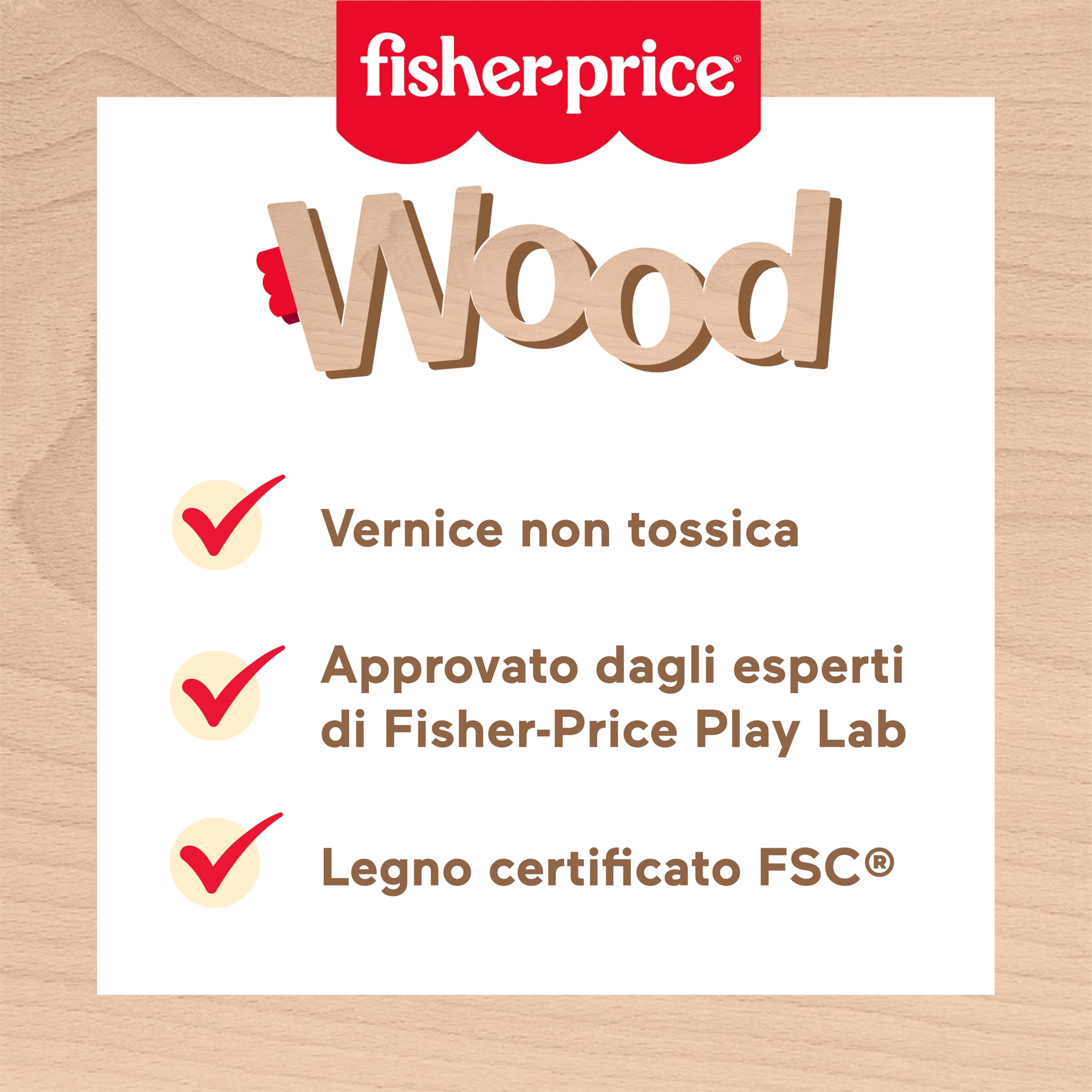 Fisher-Price - Trenino Impilabile, Set a Spinta per attività motorie con 9 Pezzi in Legno e Silicone, Include Un Trenino con Ruote mobili, 4 Blocchi e 4 Forme, 9+ Mesi, JKH08