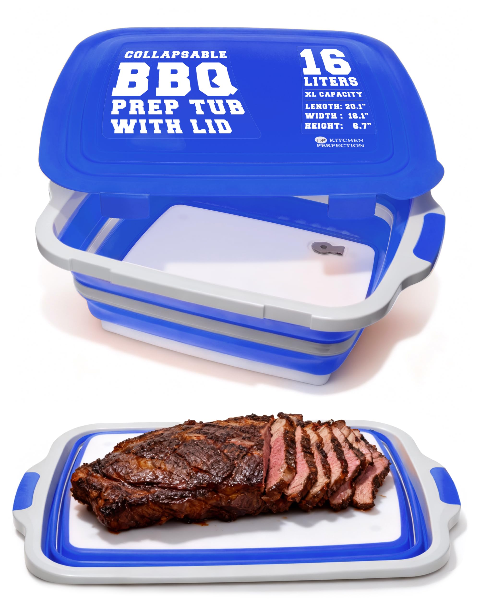 KITCHEN PERFECTION Collapsible XL Smoker &amp; BBQ Prep Tub with Locking Lid