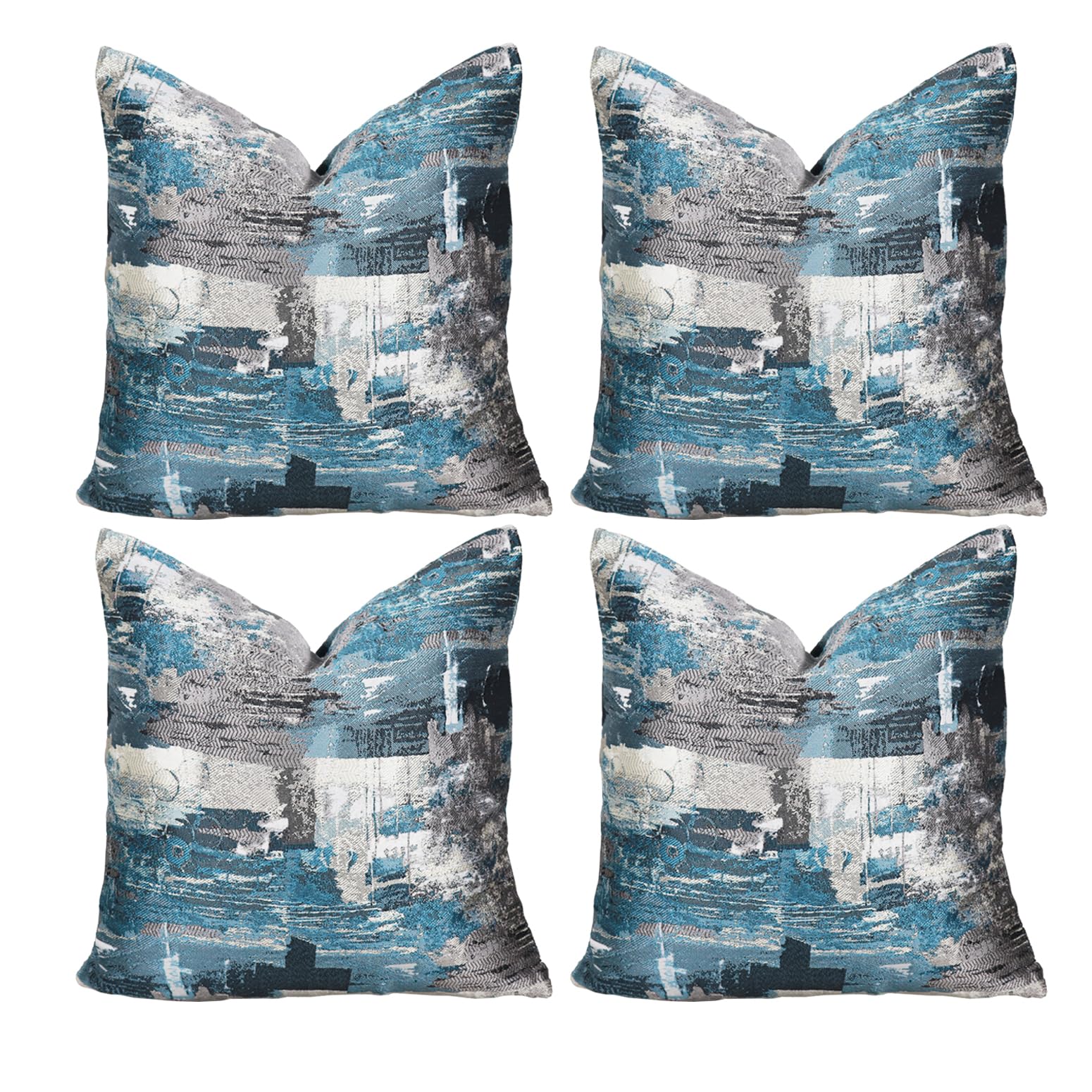 sykting Jacquard Blue and Grey Throw Pillow Covers 16x16 Set of 4 Double-Sided Abstract Artwork Cushion Covers for