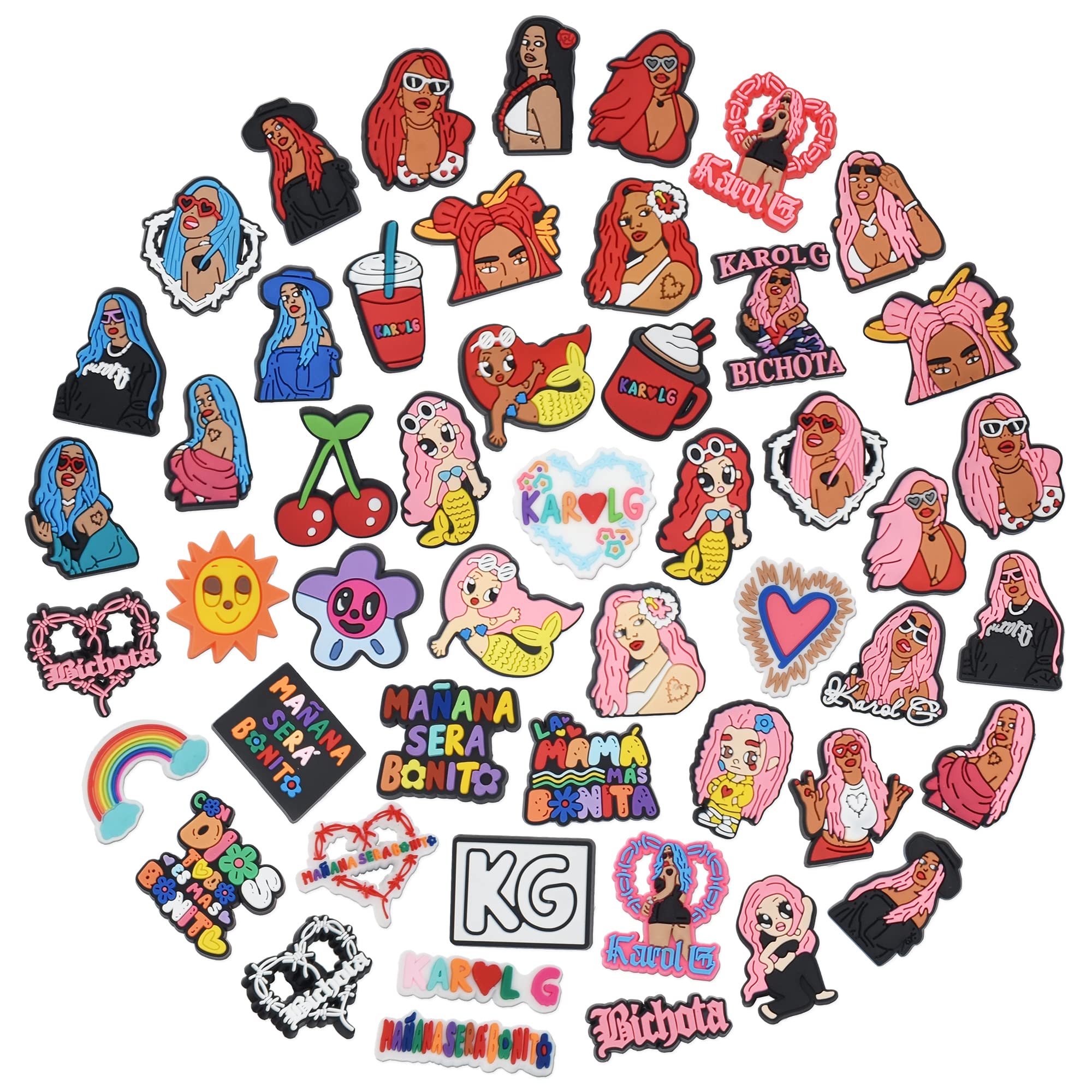 SHINQEAR20pcs latin Singer Karol Girls shoe charm,16pcs Black Pink shoe charms,Bad Bunny Shoe Decoration party Decoration Charms for Girls Adults Party Favor Supplies Birthday