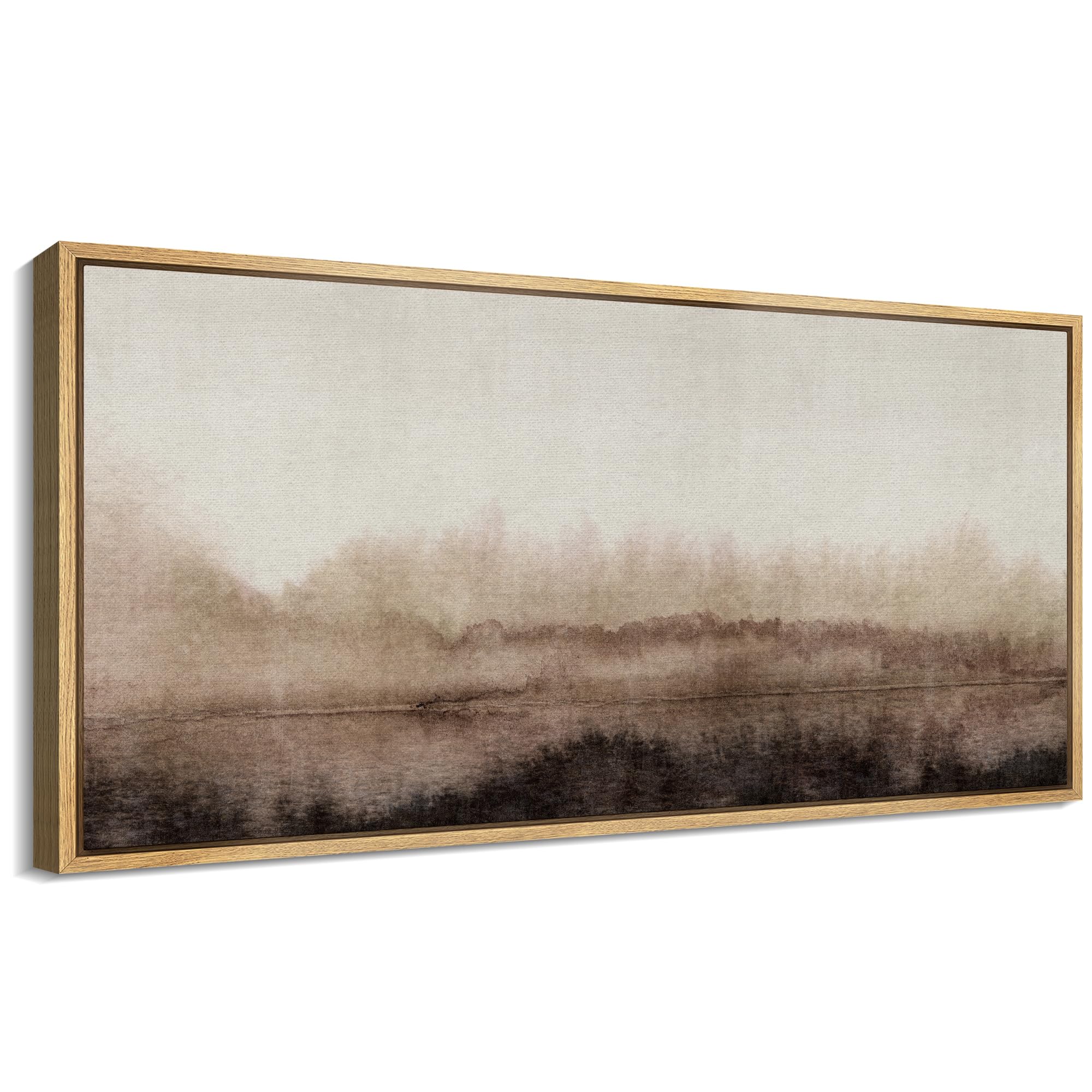 SIGNFORD Extra Large Framed Canvas Print Wall Art Serene Misty Landscape in Soft Browns Illustrations Modern Art Calm Warm for Living Room, Bedroom, Office - 60"x30"