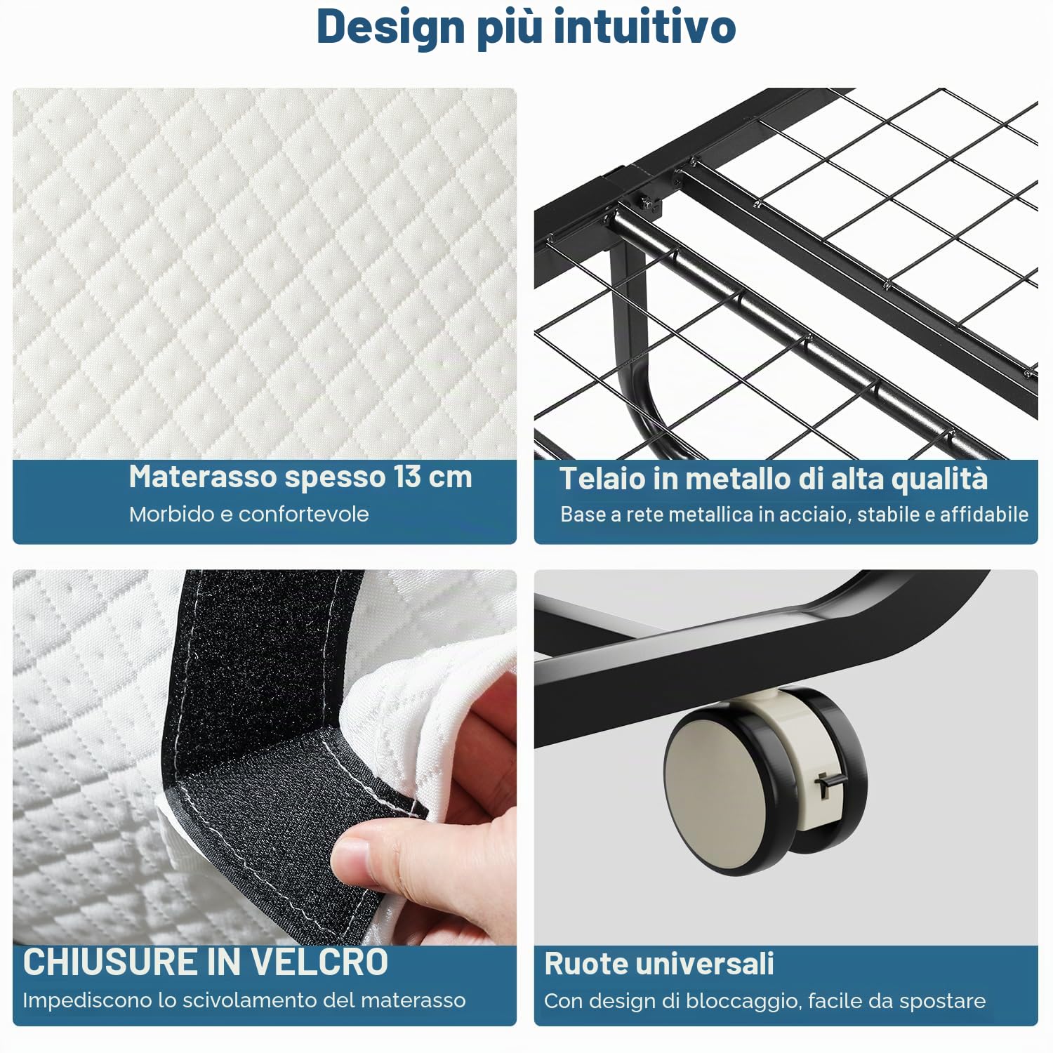 Daromigo Letto supplementare 90 x 200 cm, pieghevole, materasso 13 cm, letto singolo, metallo, 4 ruote, 150 kg, camera da letto, soggiorno