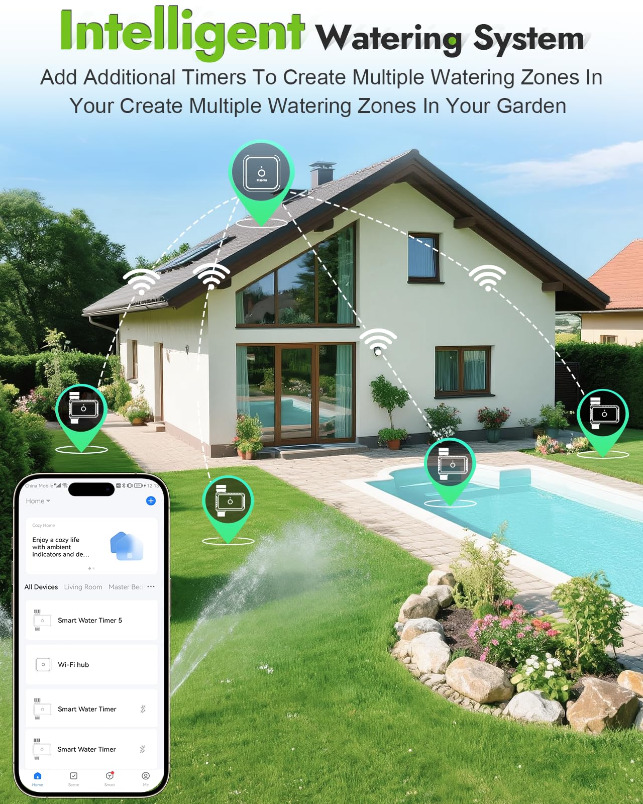 Insoma Temporizador de agua WiFi con entrada y salida de latón, temporizador inteligente de aspersor + retraso automático/manual/lluvia para jardín, temporizadores de manguera con concentrador, hasta