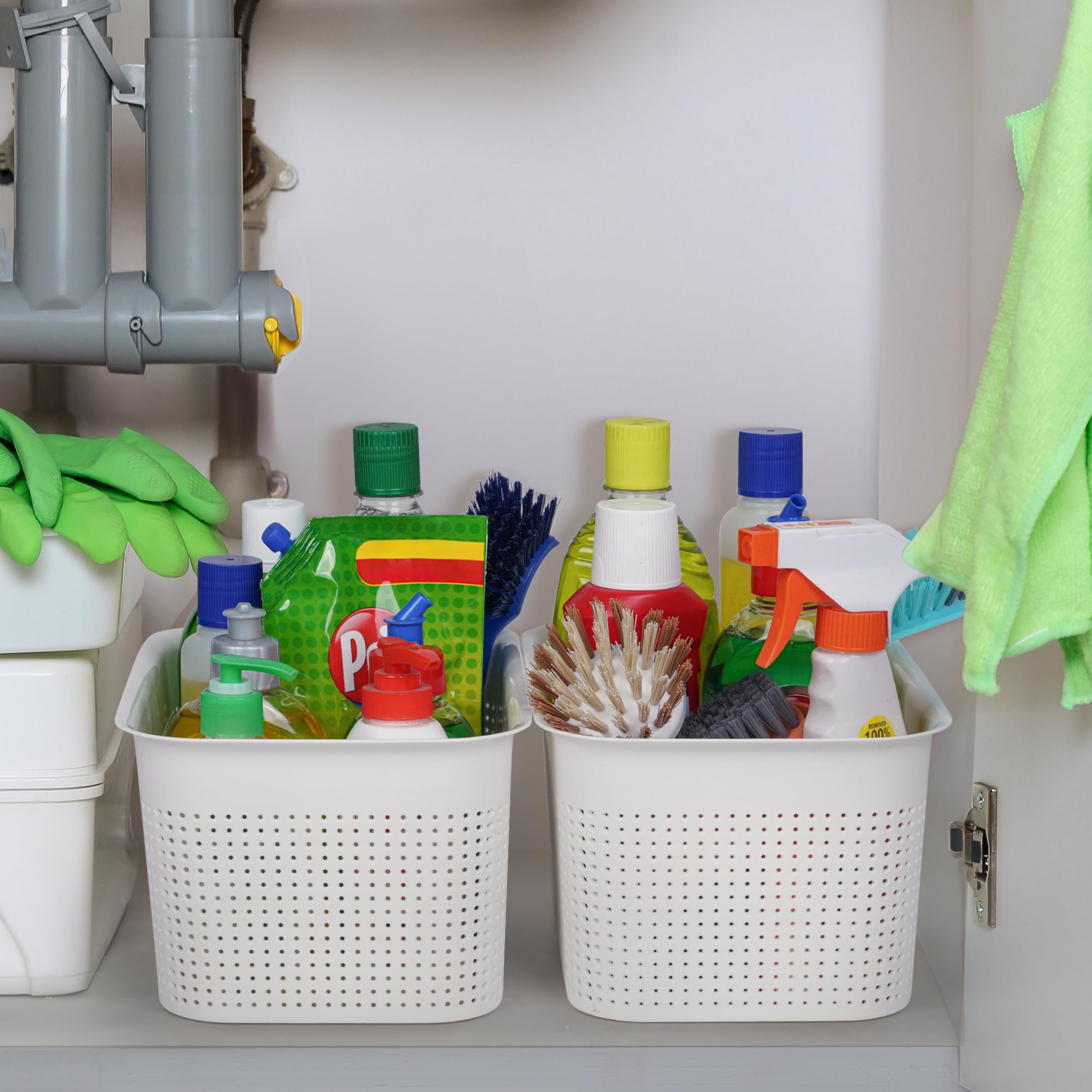 Winter Shore Wit Plastic Opslag Bakken met Deksel [6 Pak] - Stapelbare Opslagbakken voor Klaslokaal, Kantoorspullen, Accessoires - Moderne Organisatie Manden voor Kasten, Planken, Badkamer