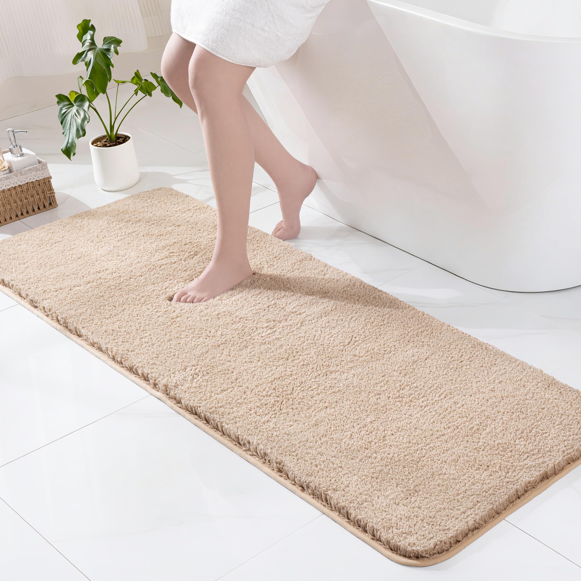 Exclusivo Mezcla Microfiber Bath Mat 60x180 CM, Extra Soft Non-Slip Super Absorbent Bathroom Mats, Machine Washable Quick Dry Bath Rugs for Bathroom Floor, Shower, Home Decor, Solid Camel