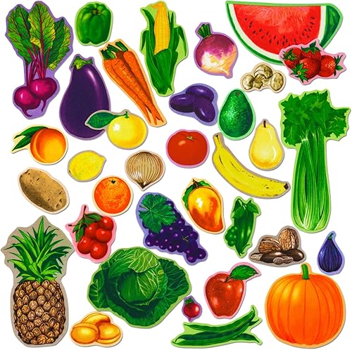Little Folk Visuals Frutas y verduras Combo de figuras precortadas de franelafieltro, juego de 34 piezas