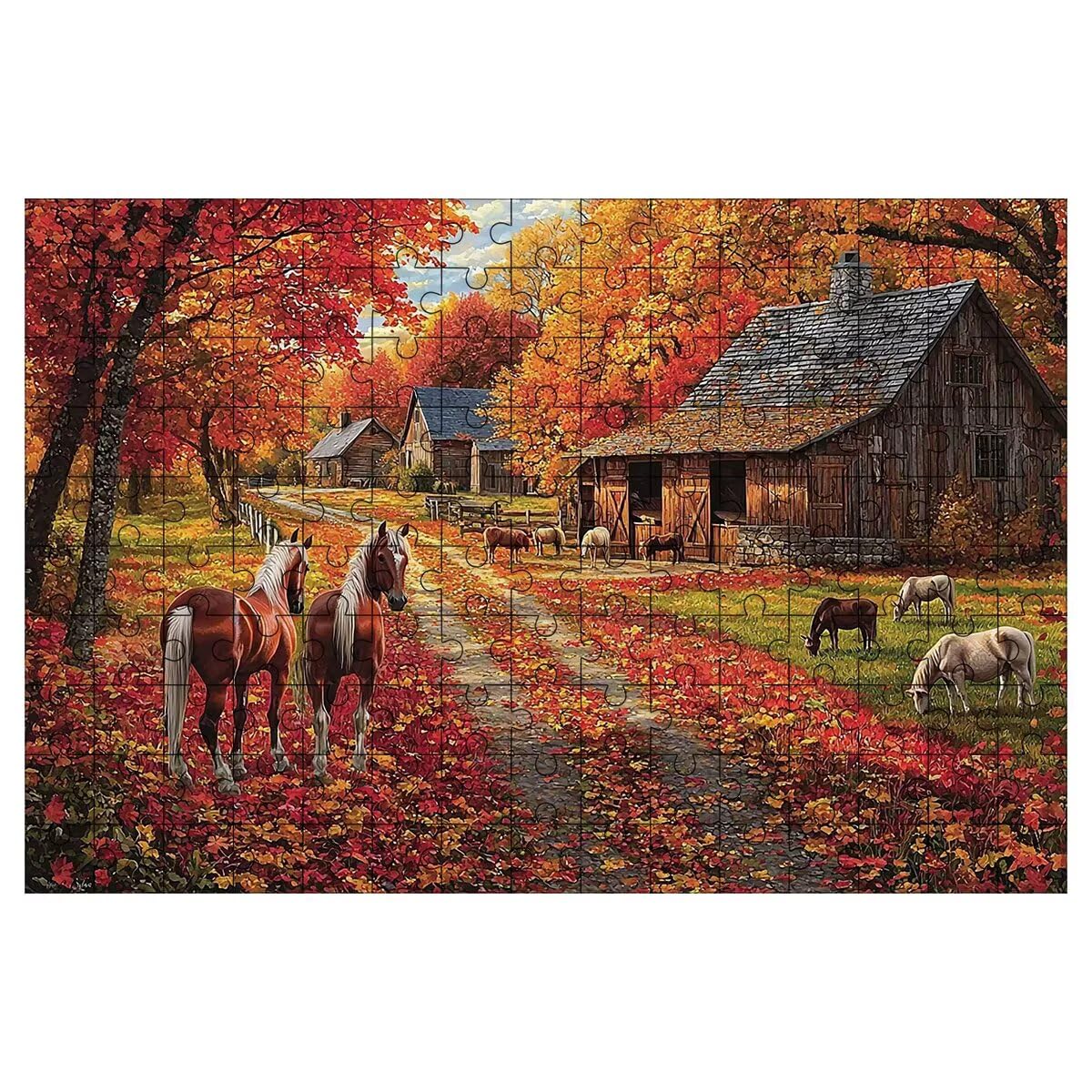 Puzzle 1500 sztuk konia, jesienne puzzle, drewniane puzzle, 87 x 57 cm