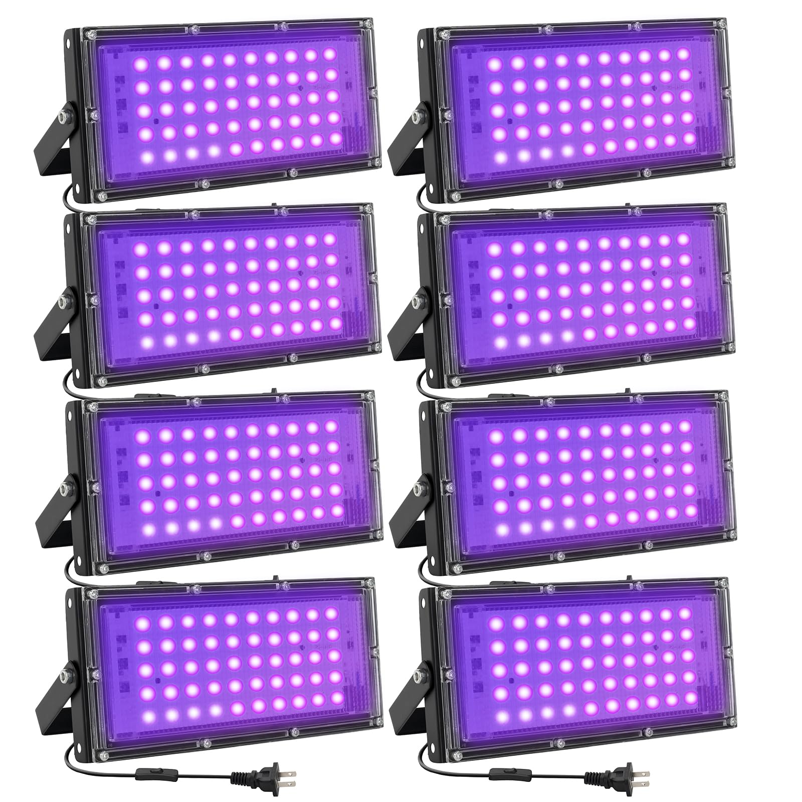 50W LED Black Lights for Glow Party - Waygor IP65 Waterproof UV Blacklight Floodlight 395nm Blacklight Spotlight Purple Black Light Flood Light Fluorescent UV Lights Lamp for Halloween Decor (8 Pack)