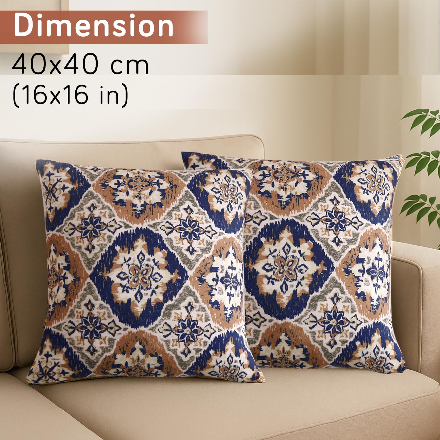 Buy HOKIPO Velvet Printed Cushion Cover 16x16 in, Indigo Moroccan