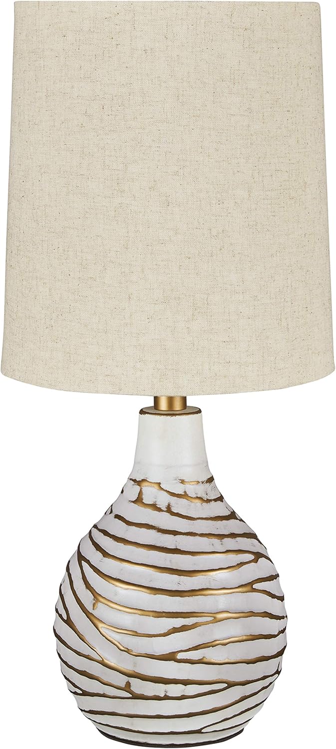 Signature Design by Ashley Aleela Flam 22.25" Textured Linear Design Table Lamp, White & Gold