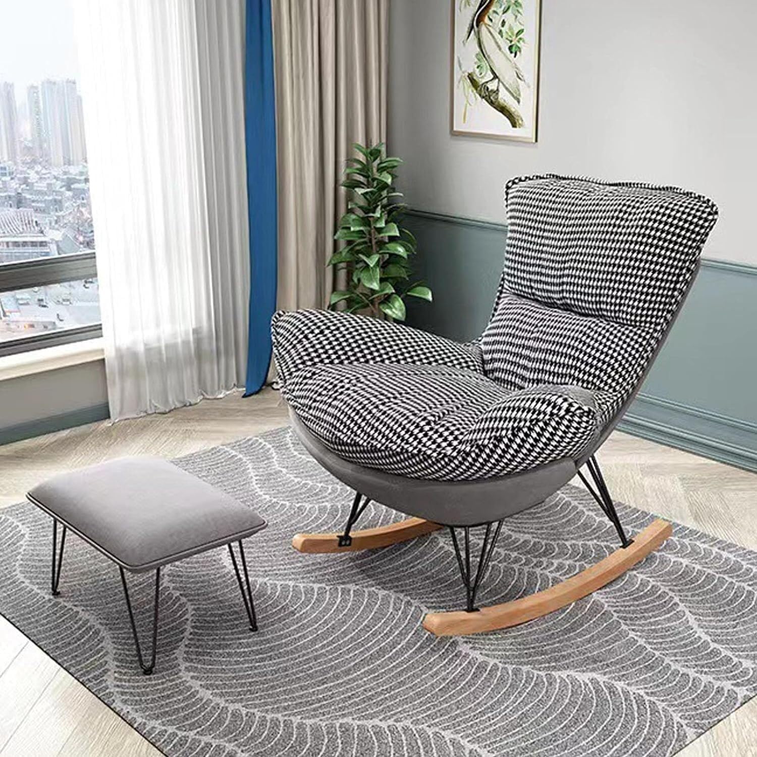 Rocking Outdoor Lounger Chair Chaise Lounge Zero Gravity Rocker,Ultimate Comfort High Back Rocking Chair with FootstoolReclining Glider Sofa for Living Room & BedroomErgonomic Adult Lazy Cha