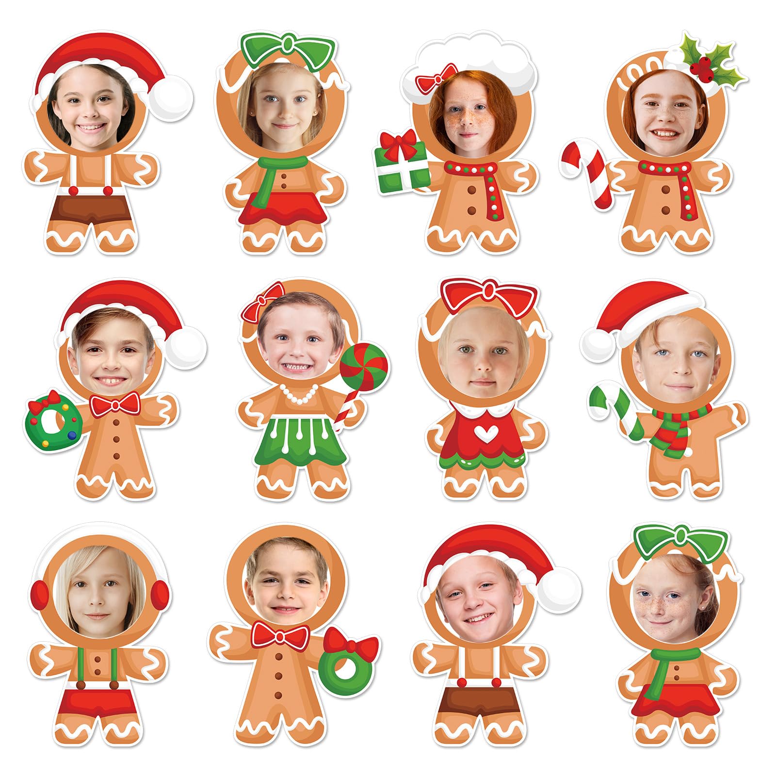 JarThenaAMCS 50Pcs Christmas DIY Paper Cutouts Gingerbread Man Xmas Cut-Outs Cartoon Bulletin Board Decoration with 100Pcs Glue Points for Party